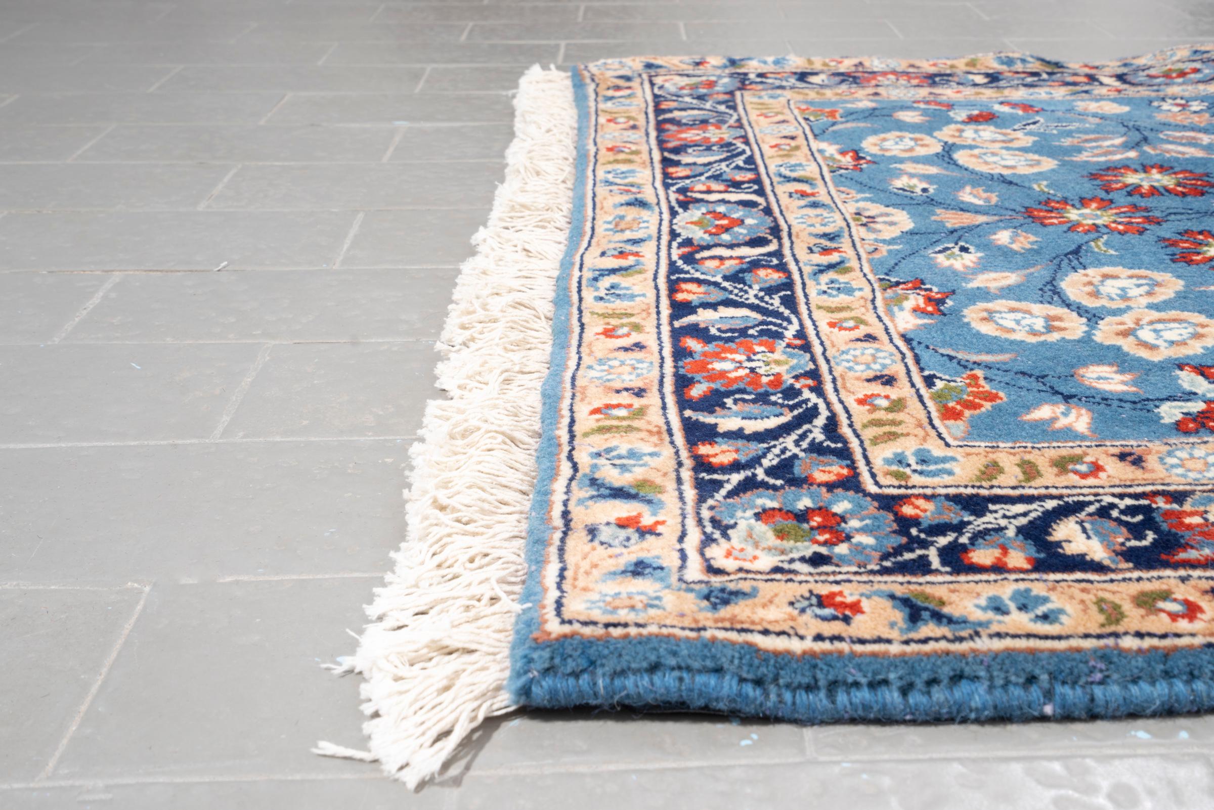 Vintage Yazd Cyan Afshan Persian Runner Rug