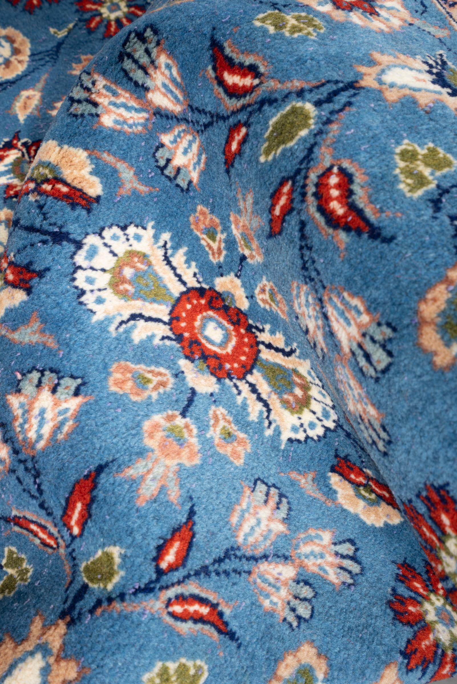 Vintage Yazd Cyan Afshan Persian Runner Rug