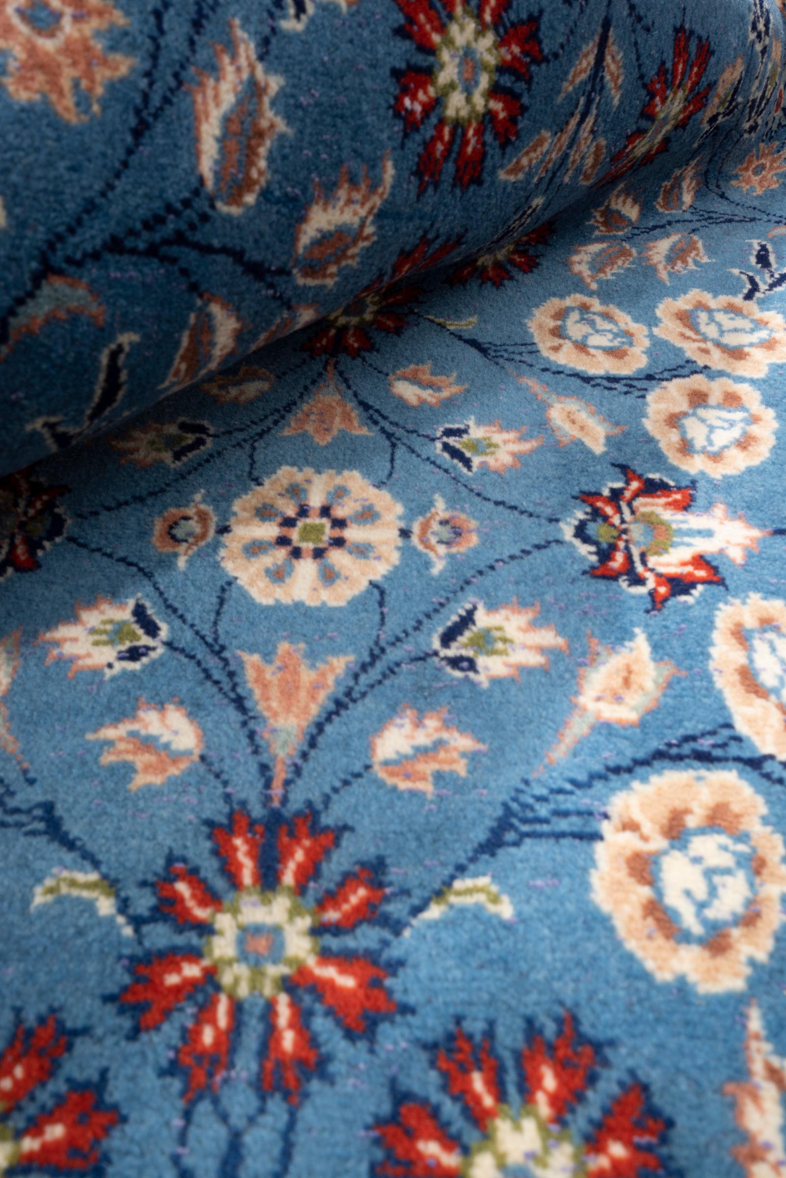 Vintage Yazd Cyan Afshan Persian Runner Rug