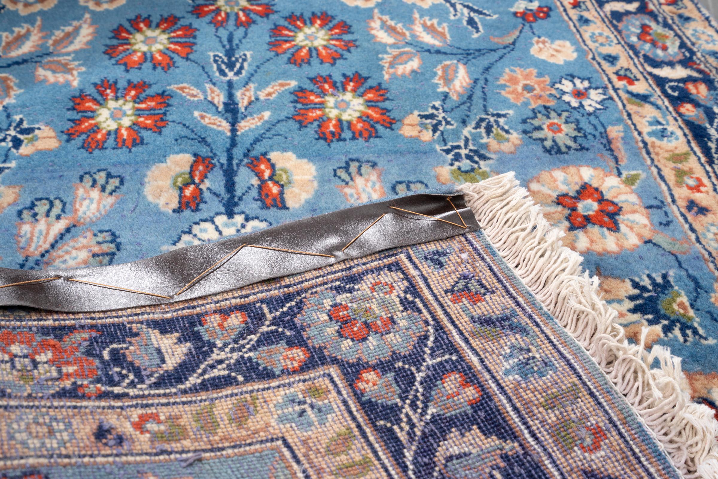 Vintage Yazd Cyan Afshan Persian Runner Rug