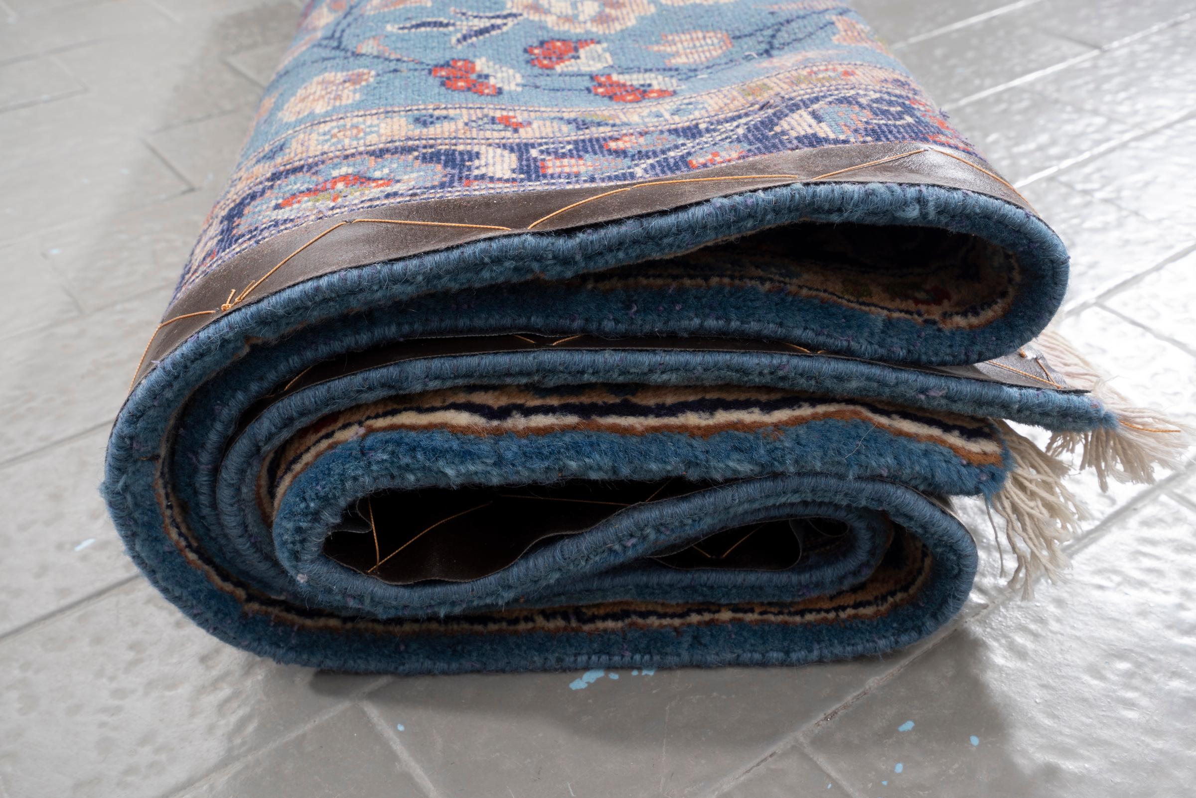 Vintage Yazd Cyan Afshan Persian Runner Rug
