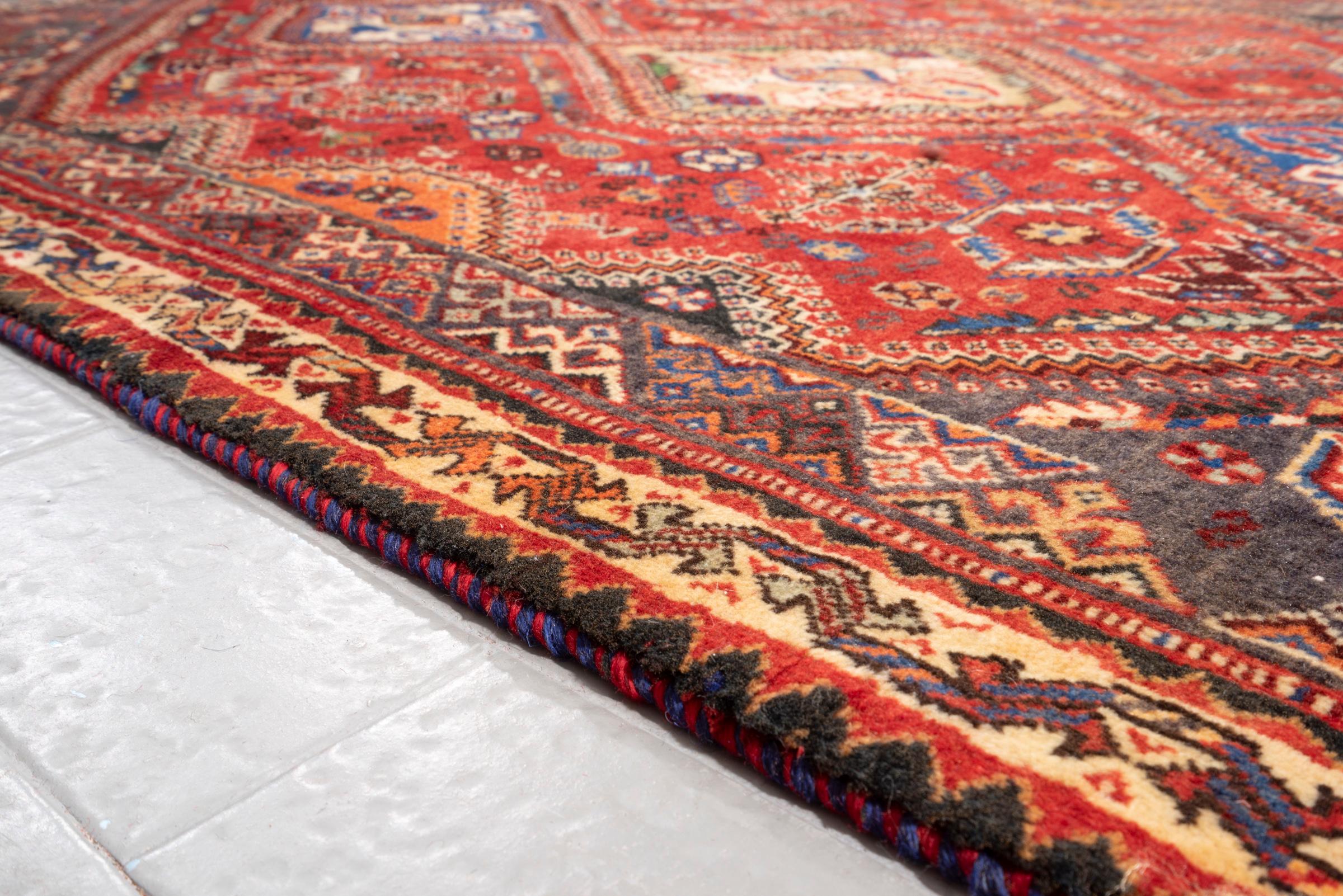 Vintage Qashqai Eqlid Triple Toranj Persian Rug