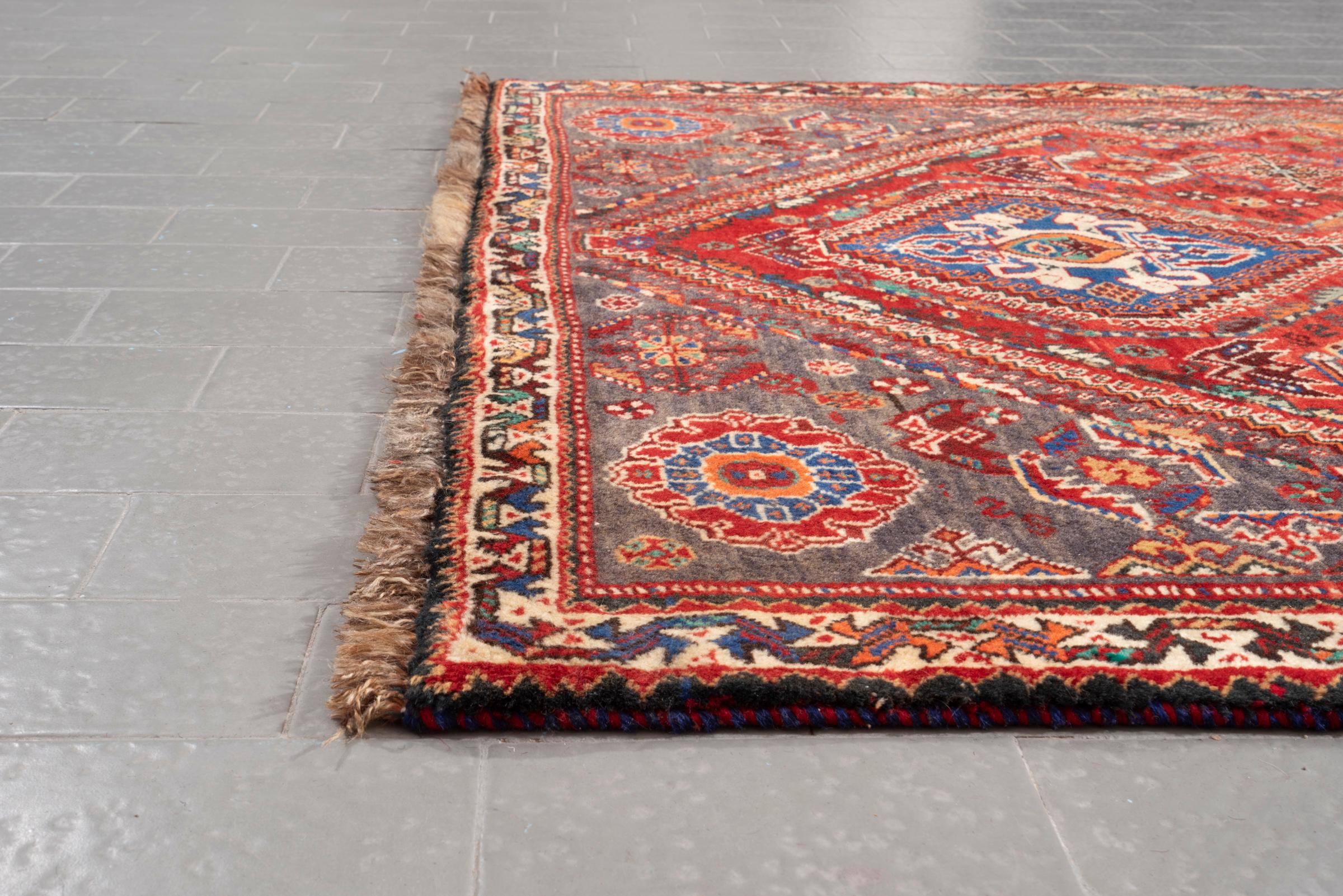 Vintage Qashqai Eqlid Triple Toranj Persian Rug