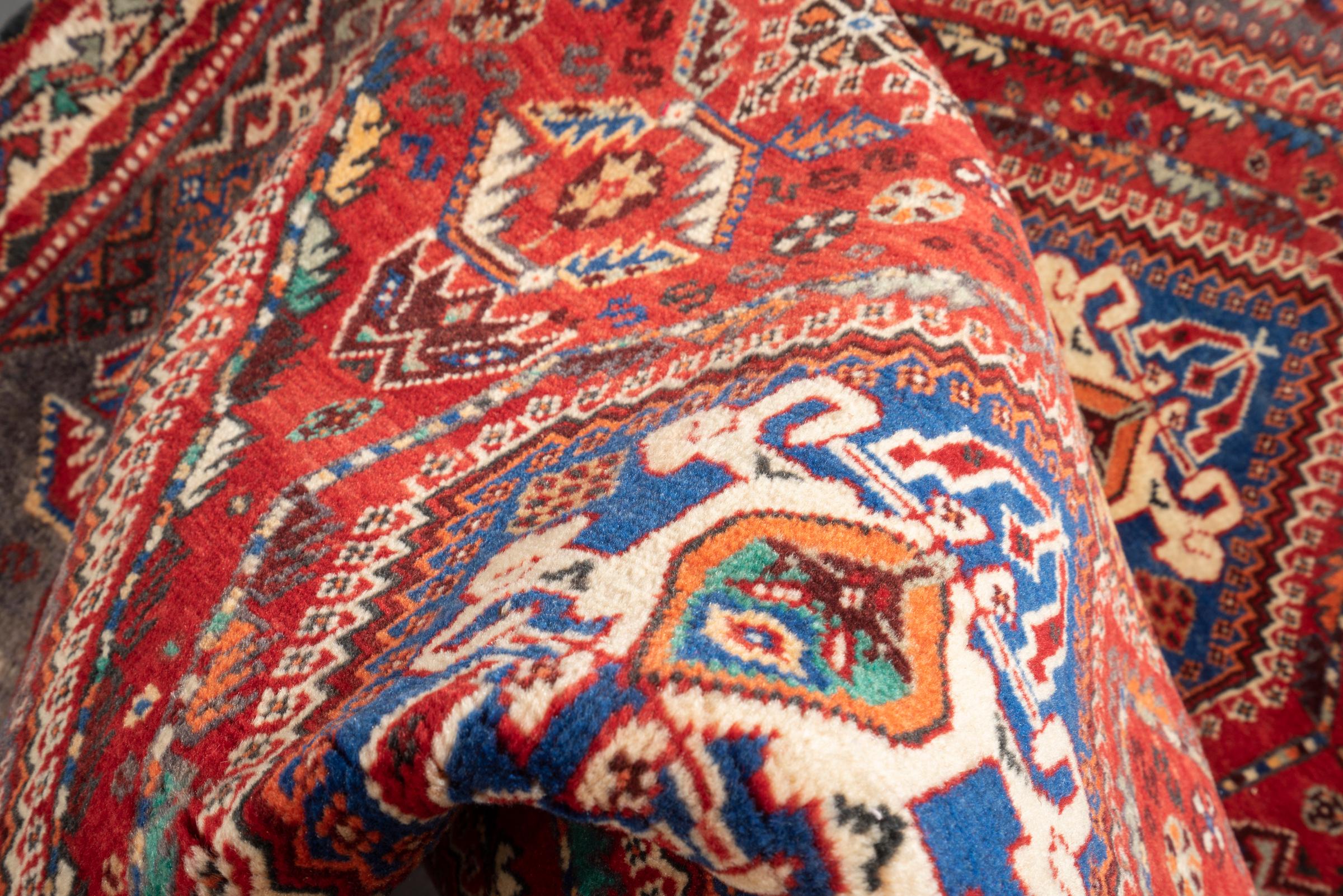 Vintage Qashqai Eqlid Triple Toranj Persian Rug