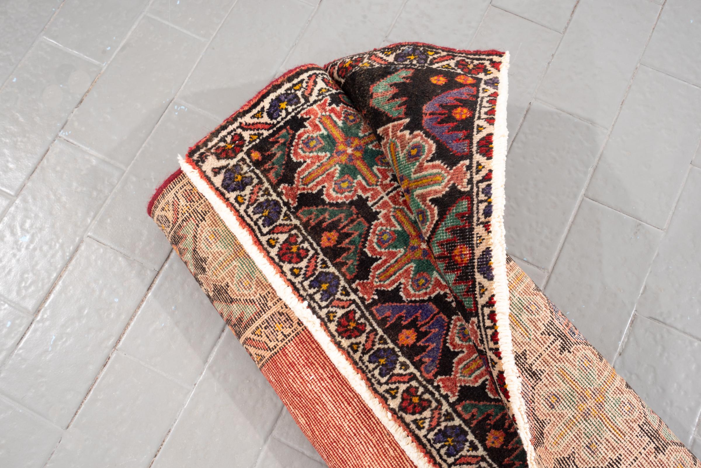 Vintage Afshar Dual Toranj Worn Persian Rug