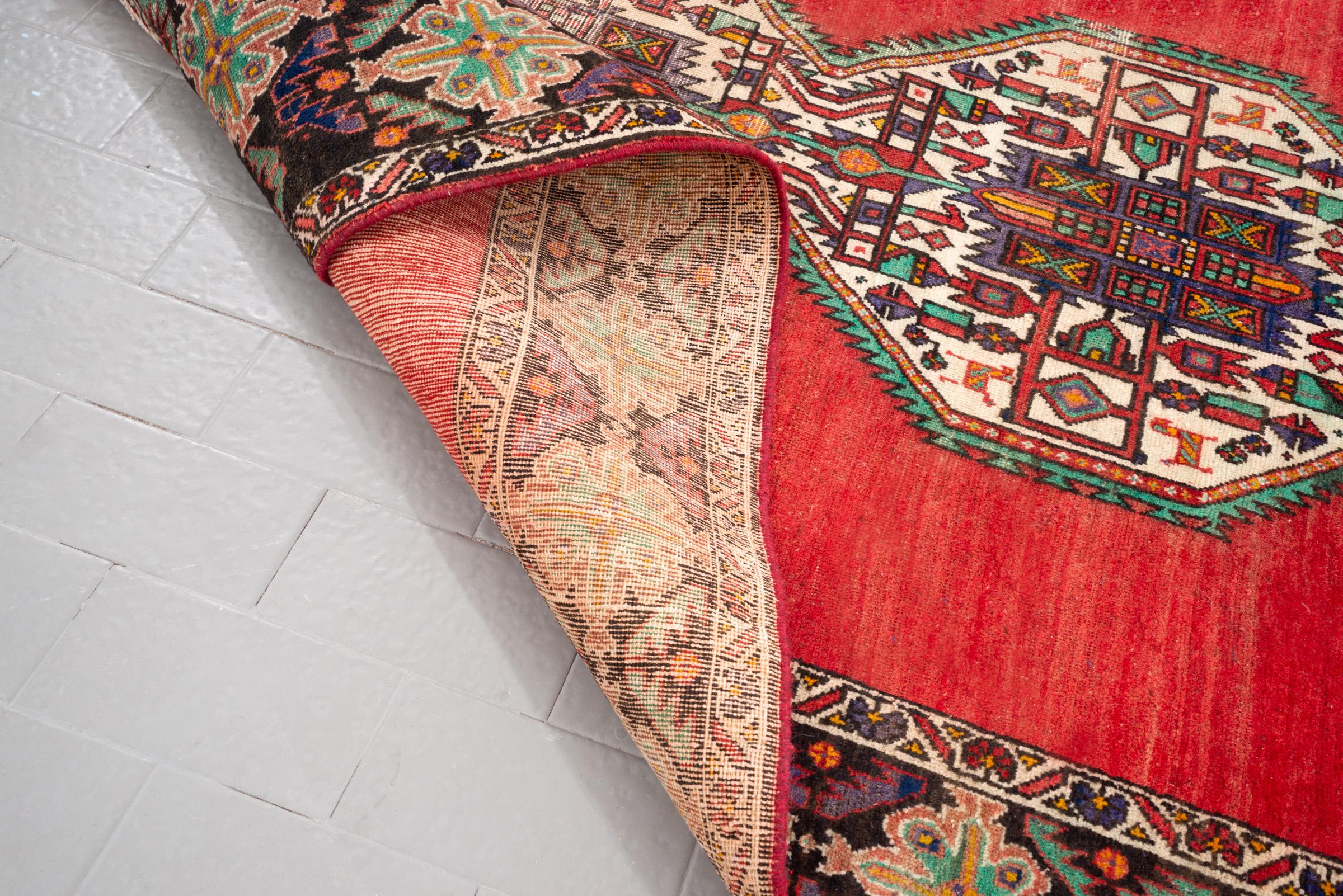 Vintage Afshar Dual Toranj Worn Persian Rug