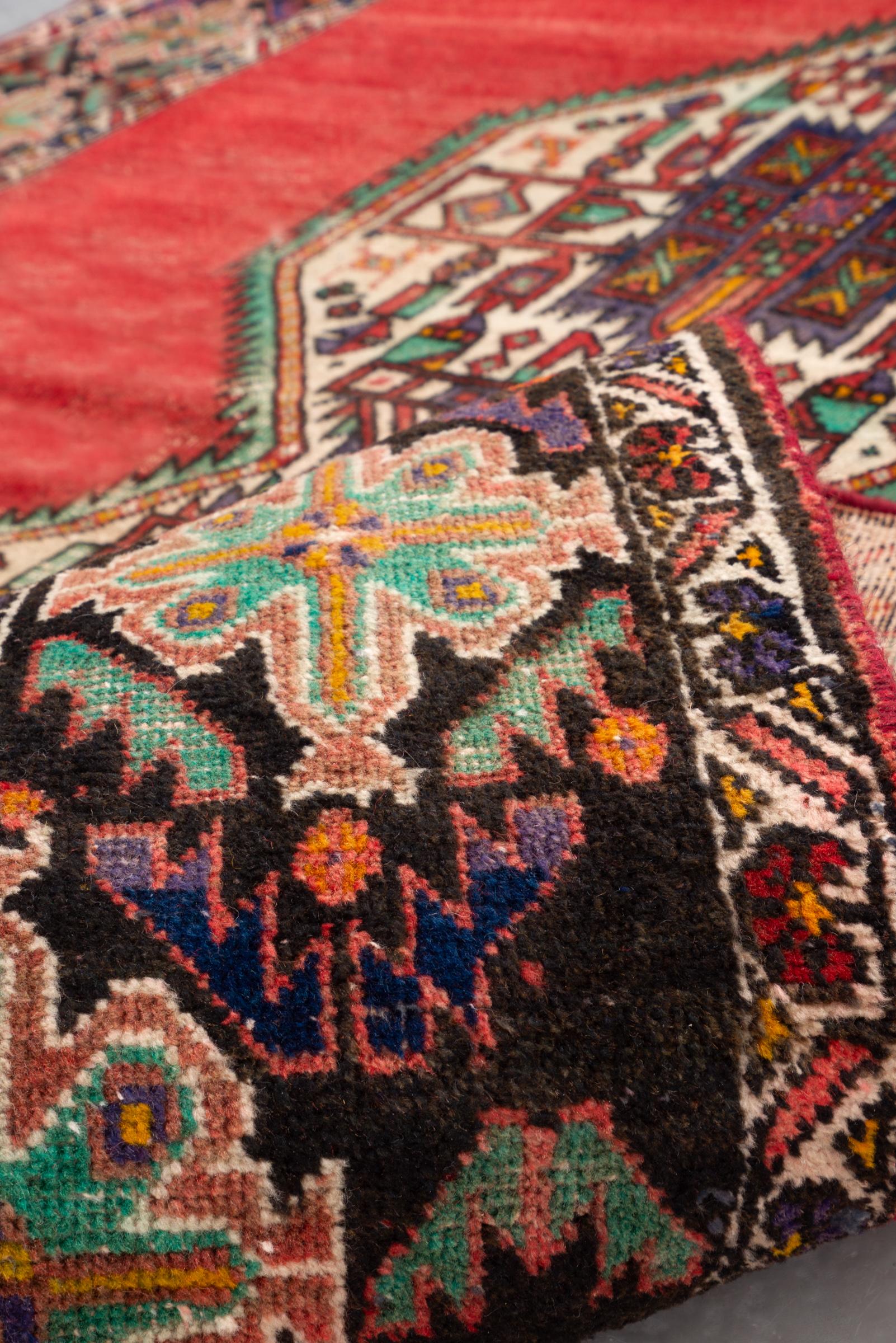 Vintage Afshar Dual Toranj Worn Persian Rug