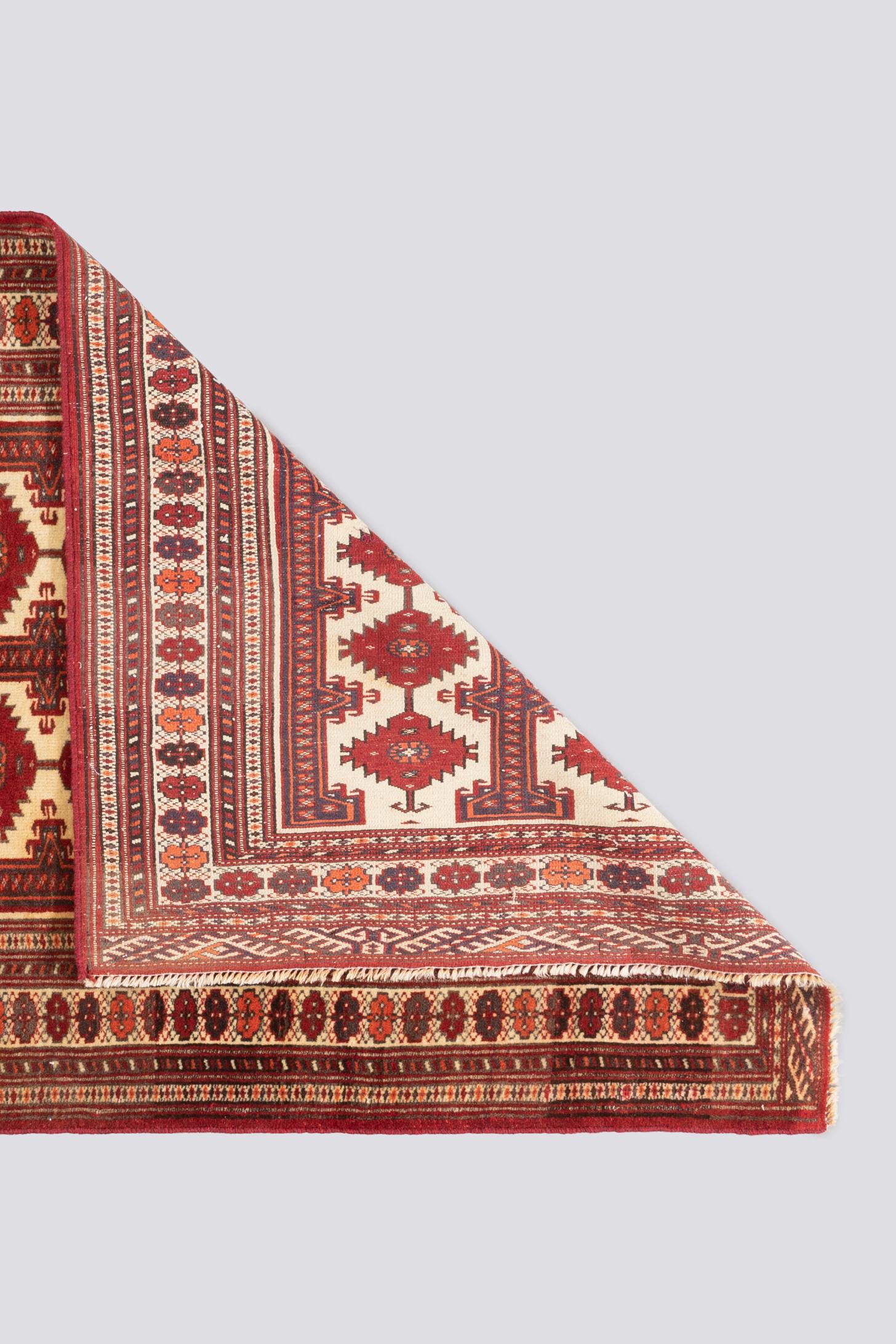 Cream and Red Torkaman Persian Rug