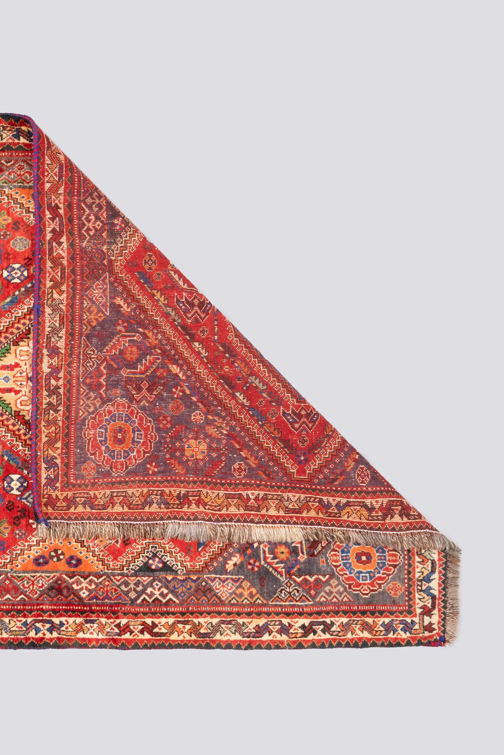 Vintage Qashqai Eqlid Triple Toranj Persian Rug