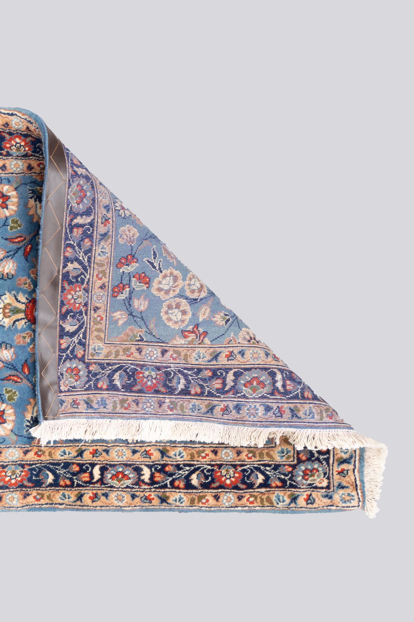 Vintage Yazd Cyan Afshan Persian Runner Rug