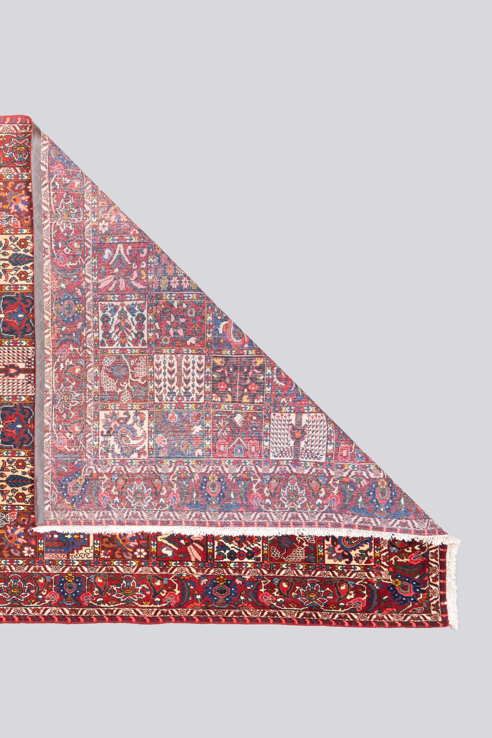 Vintage Bakhtiari Persian garden Kheshti Rug