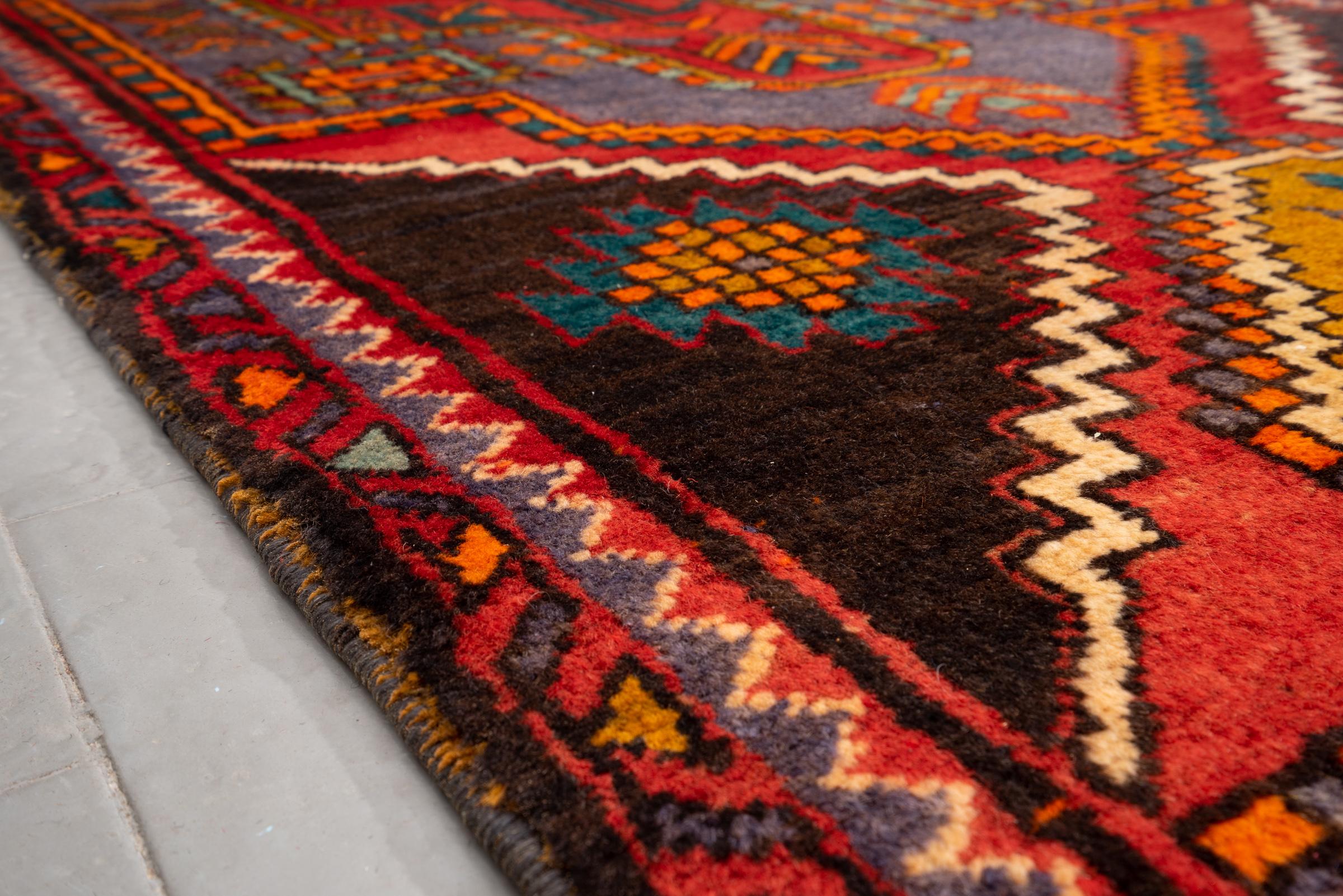 Vintage Meshkin triple Toranj Persian Runner Rug