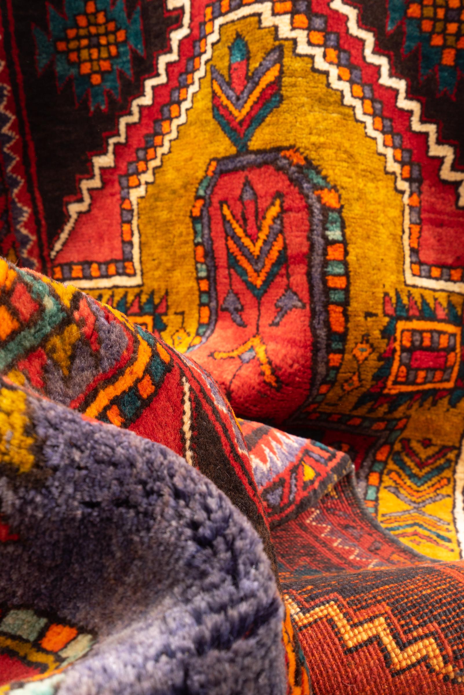 Vintage Meshkin triple Toranj Persian Runner Rug