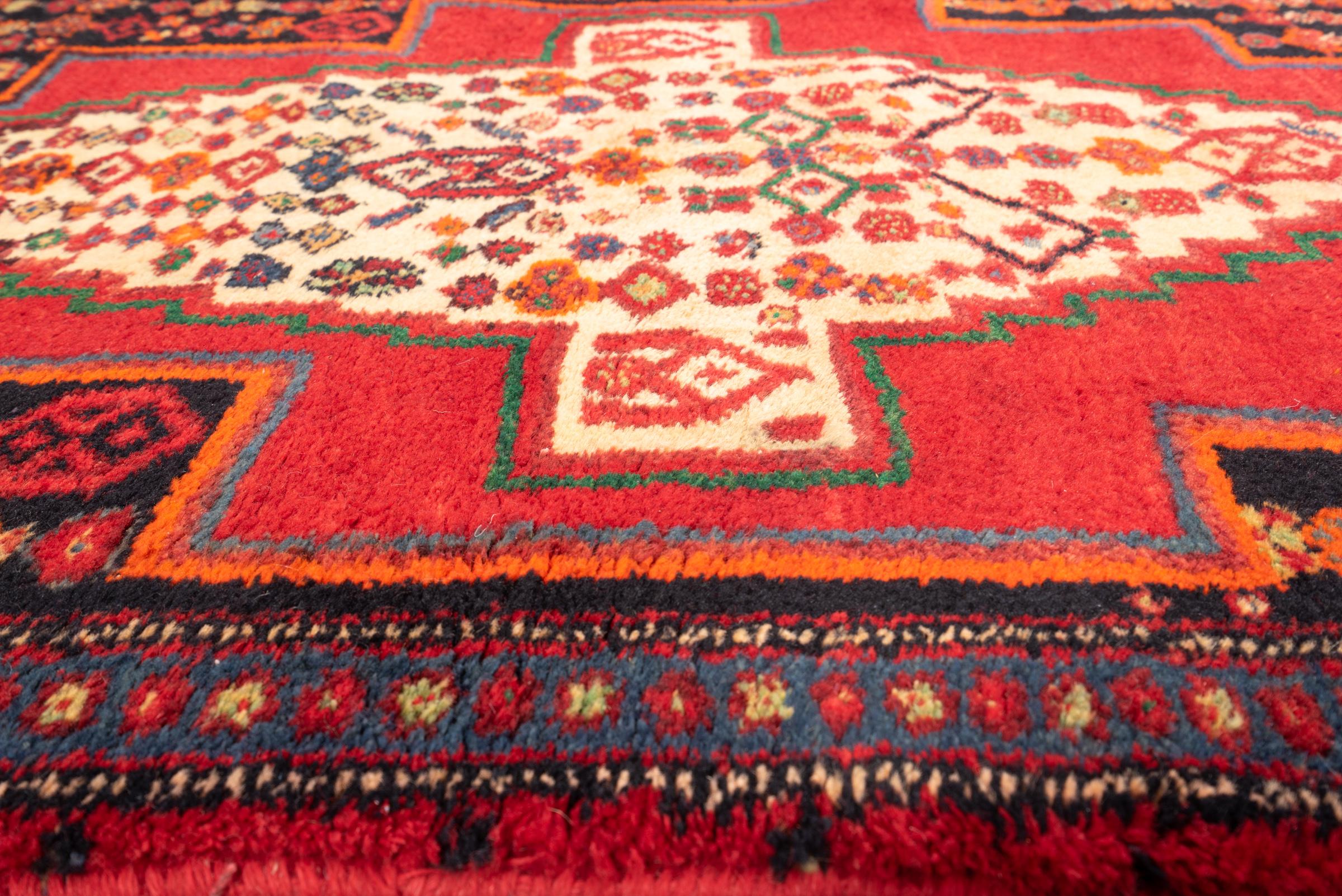Vintage Zanjan rare triple Toranj Persian Runner Rug