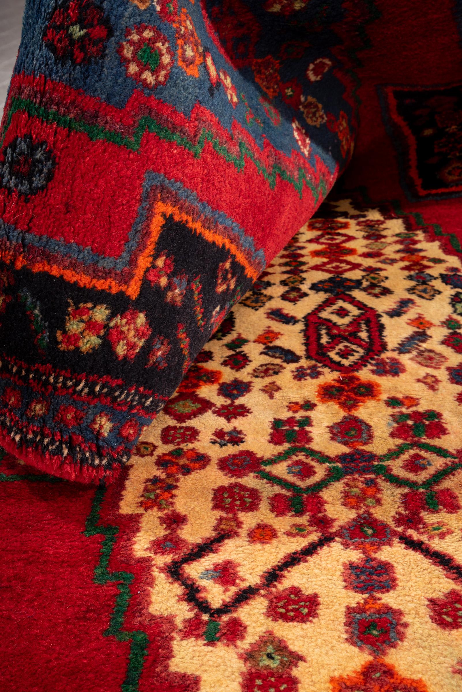 Vintage Zanjan rare triple Toranj Persian Runner Rug