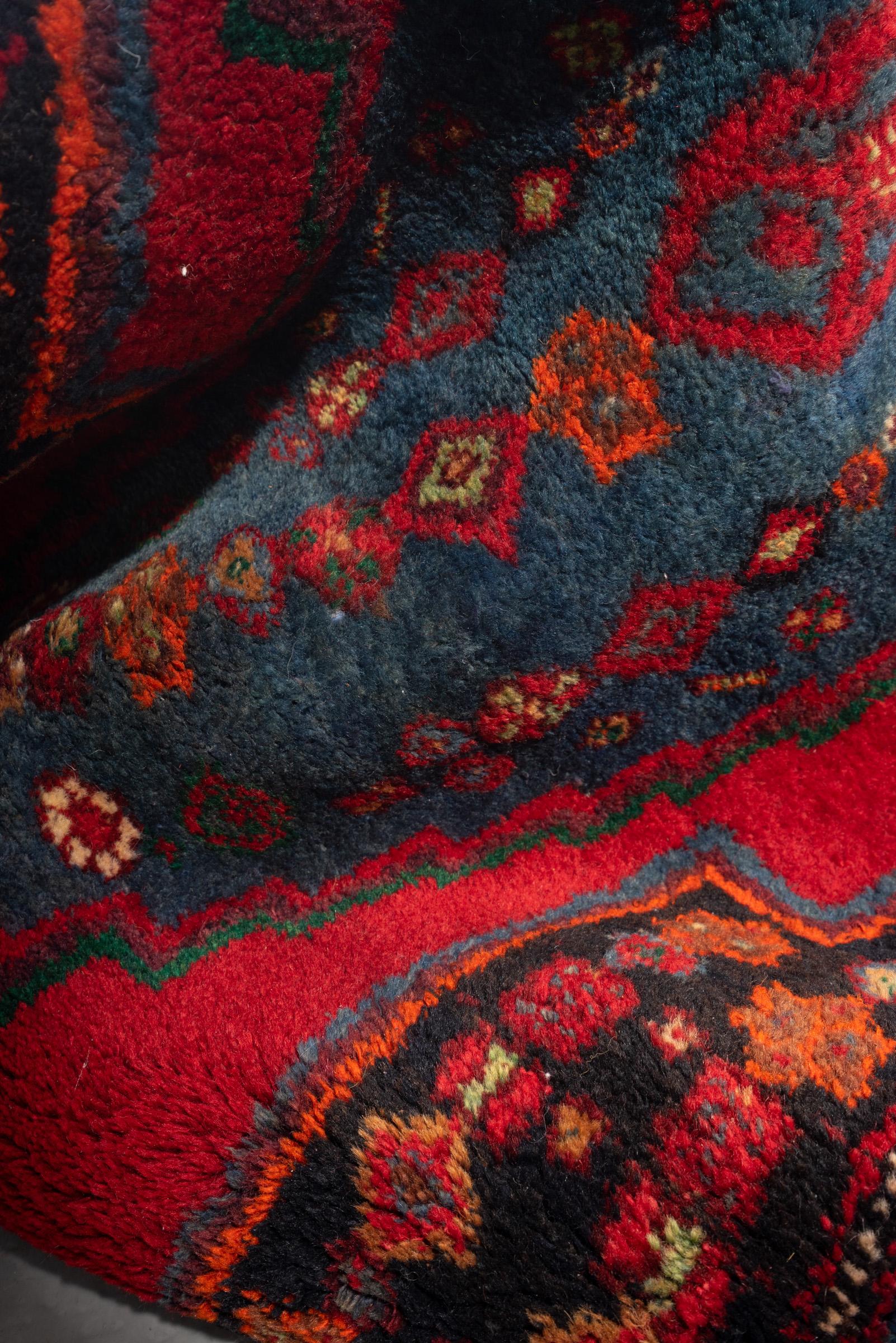 Vintage Zanjan rare triple Toranj Persian Runner Rug