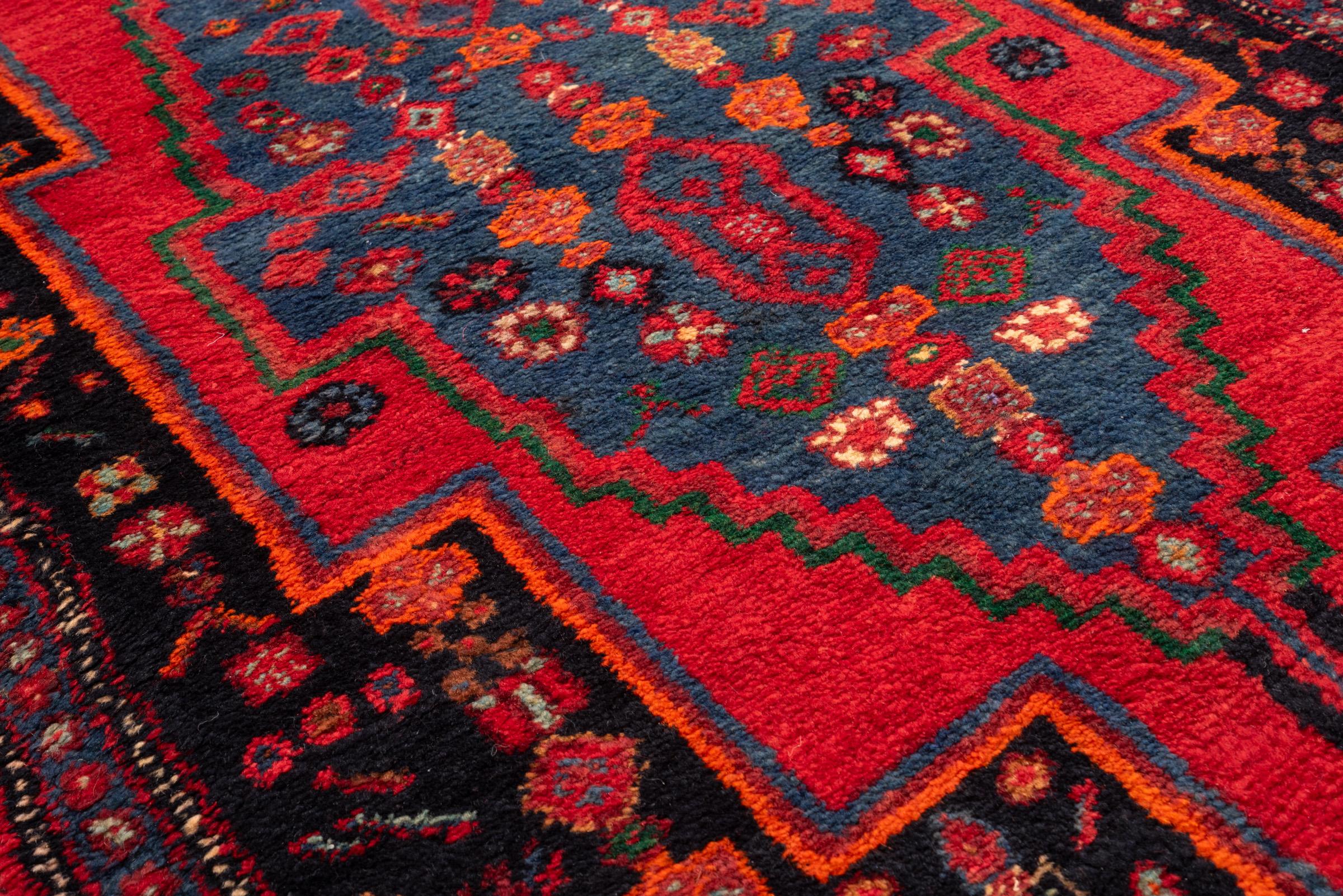 Vintage Zanjan rare triple Toranj Persian Runner Rug
