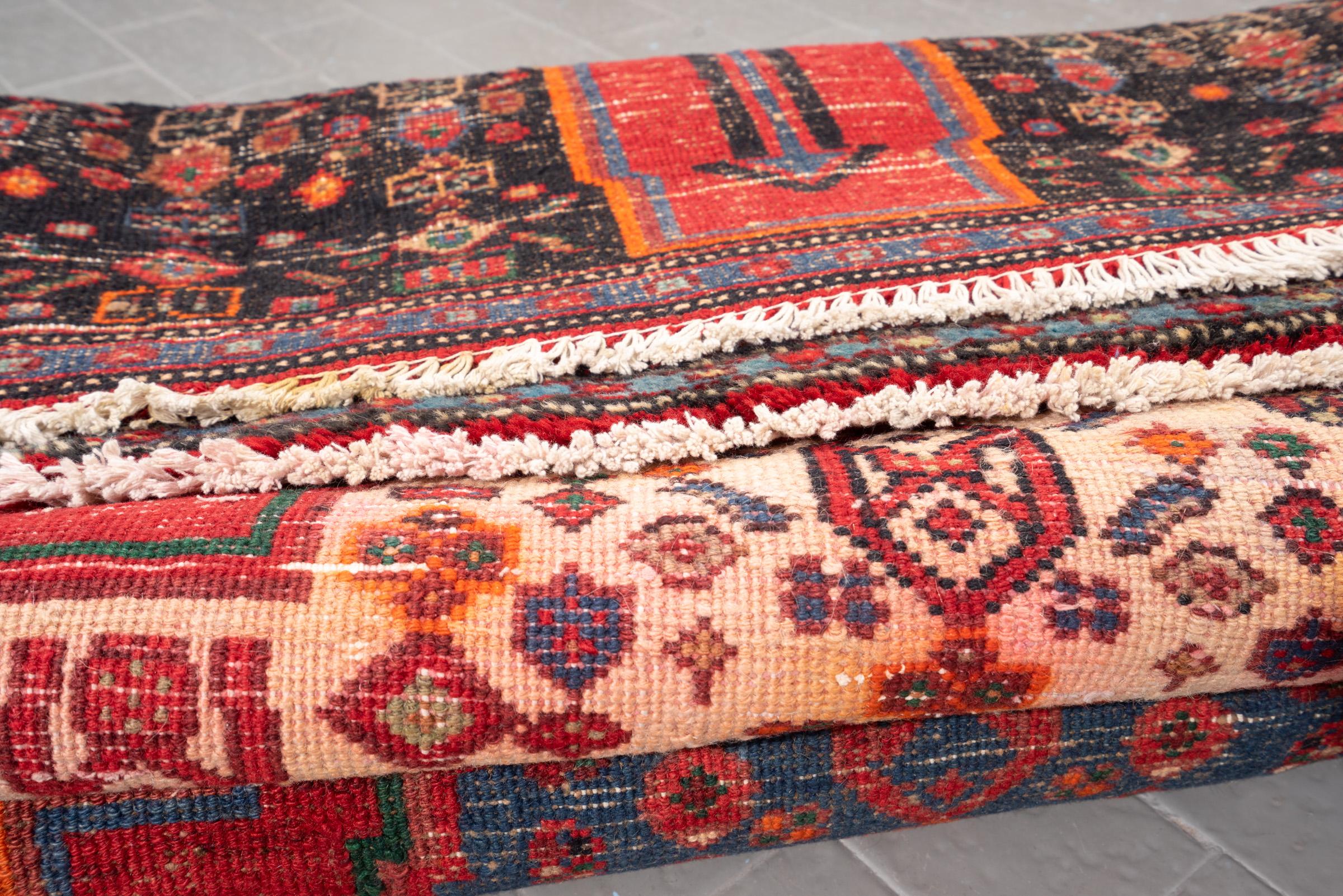 Vintage Zanjan rare triple Toranj Persian Runner Rug