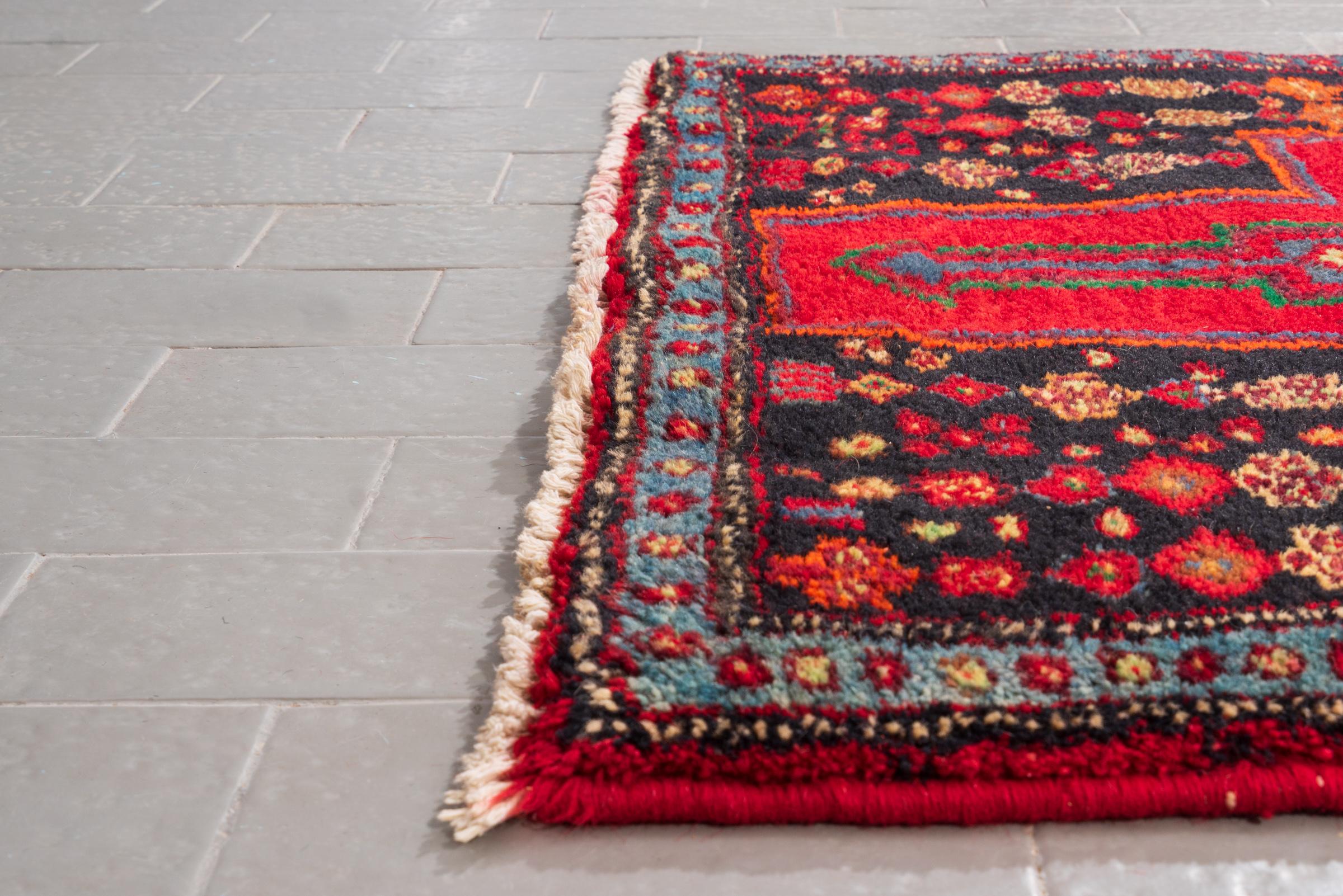 Vintage Zanjan rare triple Toranj Persian Runner Rug