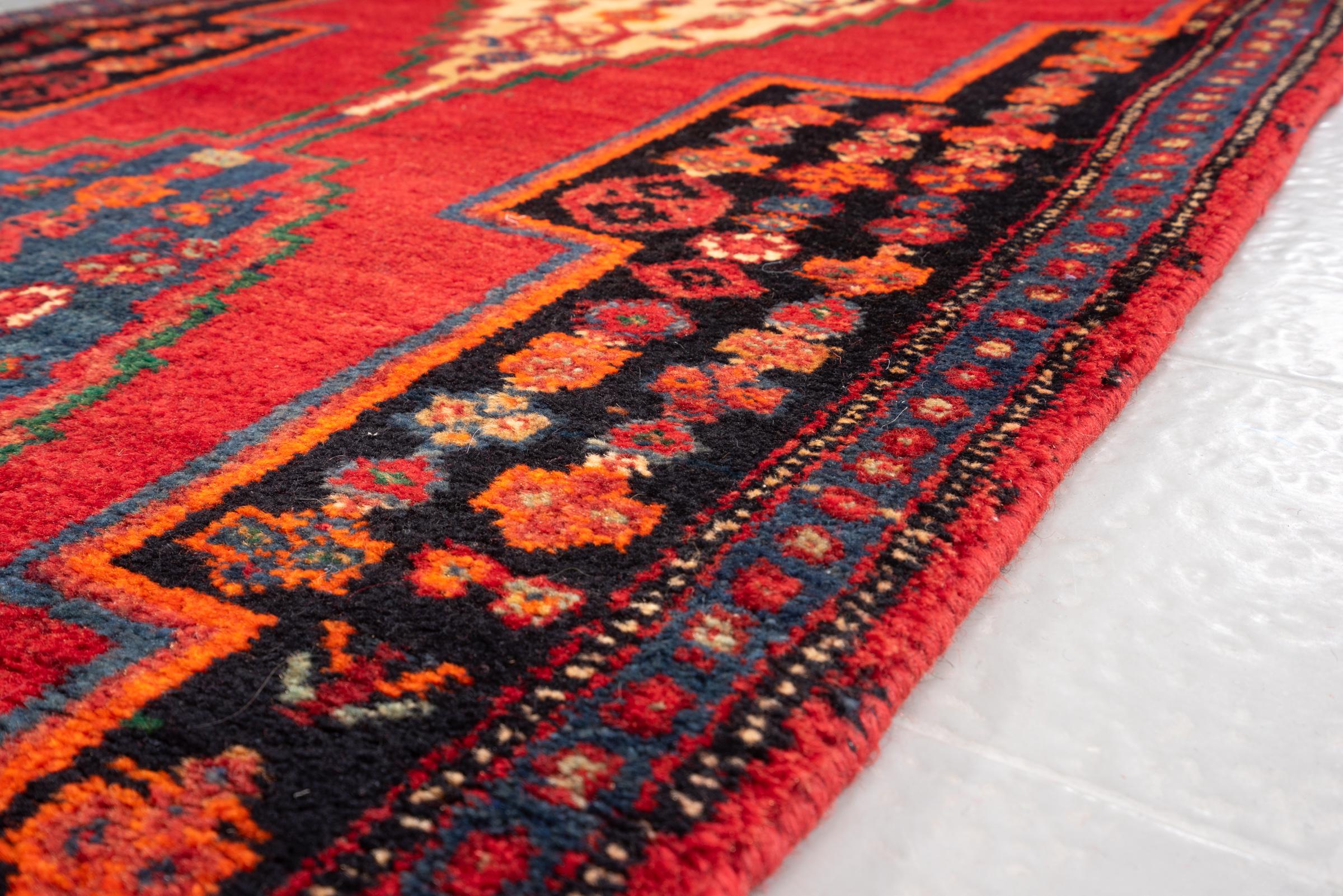 Vintage Zanjan rare triple Toranj Persian Runner Rug