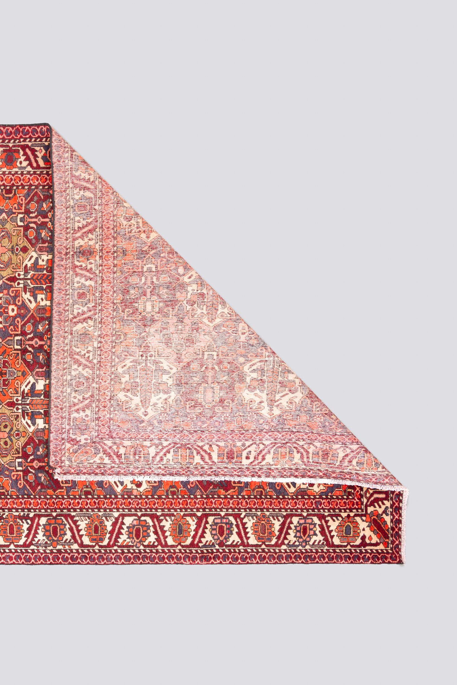 Vintage Bakhtiari Orange and green Sarvi Lattices Persian Rug