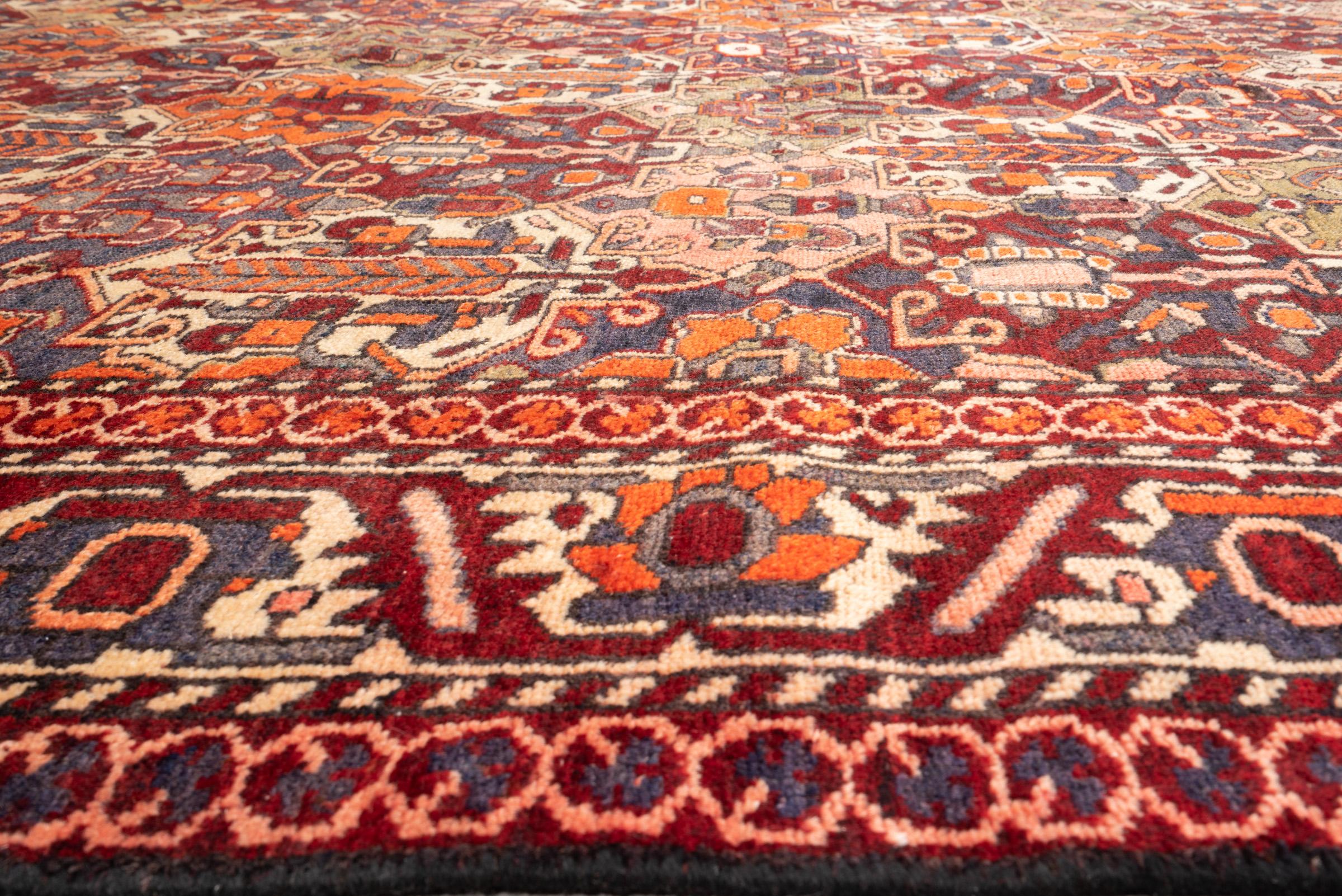Vintage Bakhtiari Orange and green Sarvi Lattices Persian Rug