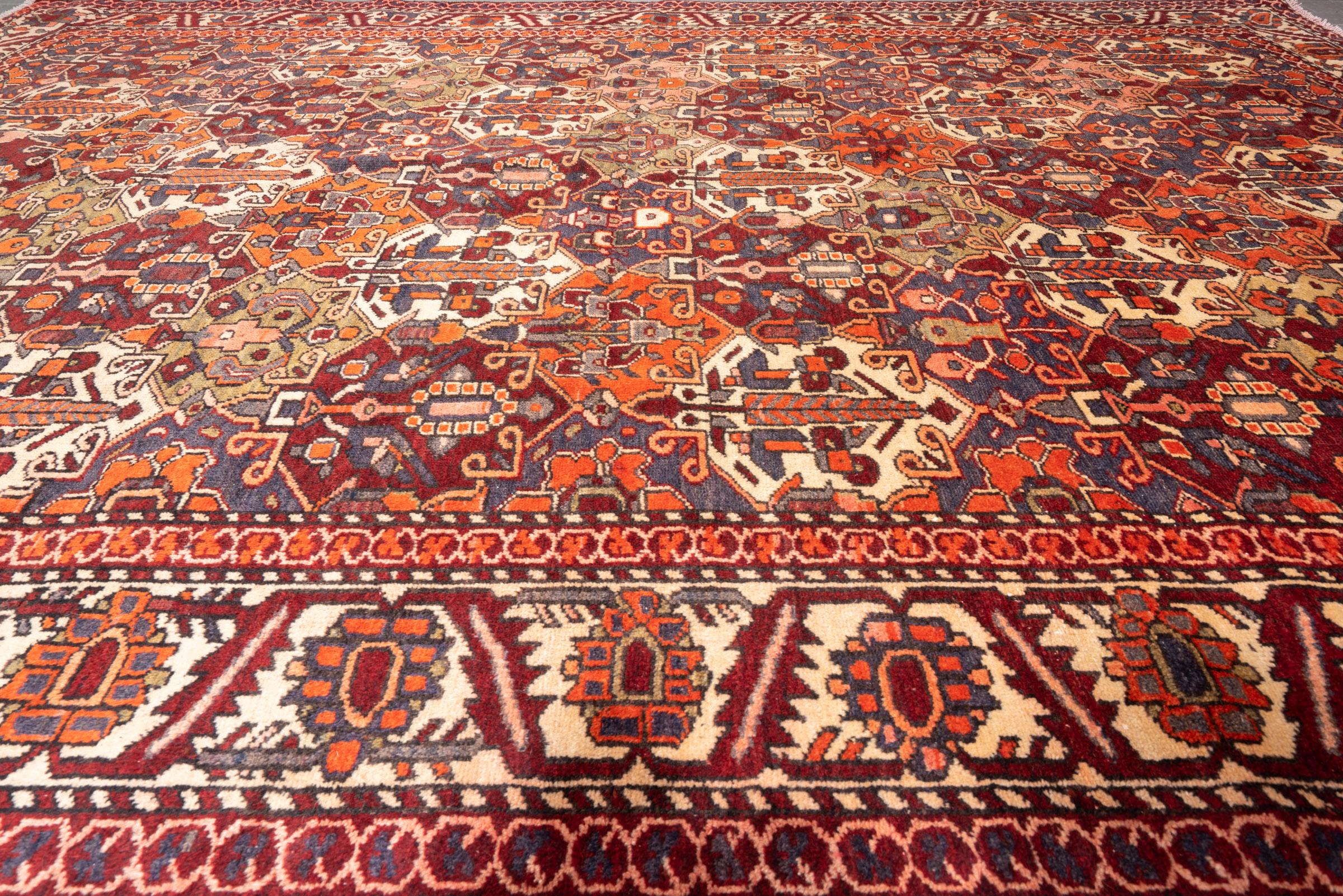 Vintage Bakhtiari Orange and green Sarvi Lattices Persian Rug