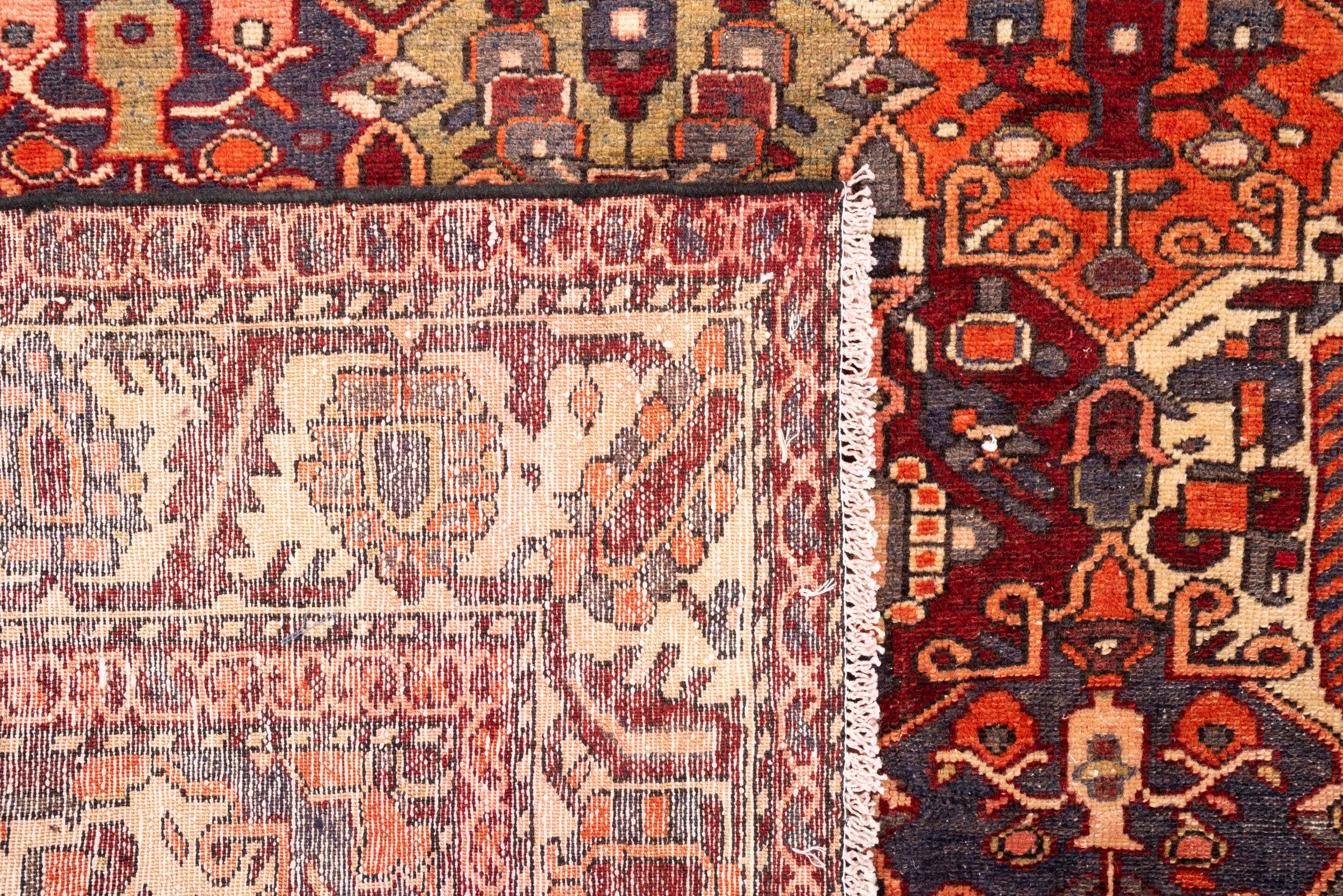 Vintage Bakhtiari Orange and green Sarvi Lattices Persian Rug