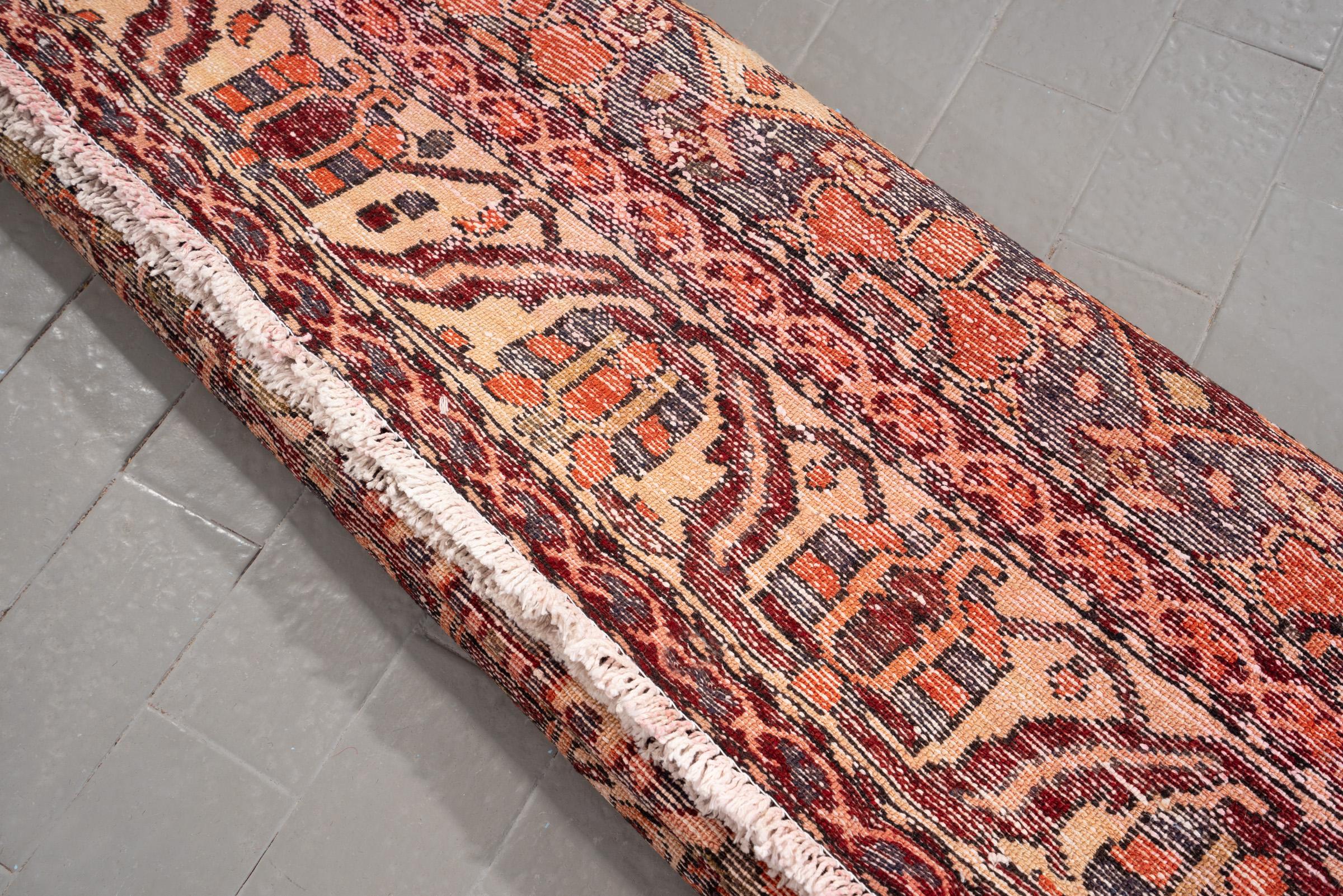 Vintage Bakhtiari Orange and green Sarvi Lattices Persian Rug
