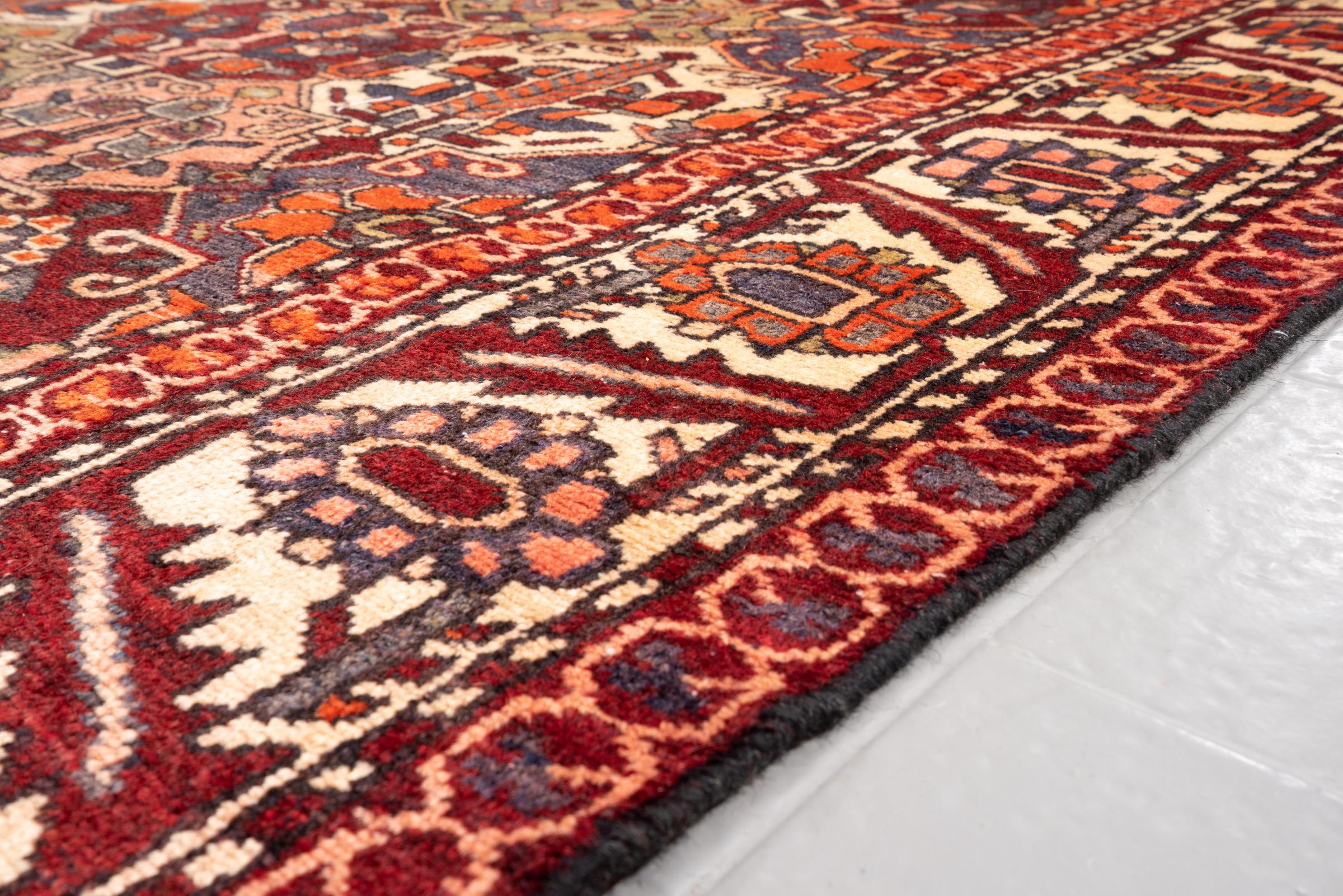 Vintage Bakhtiari Orange and green Sarvi Lattices Persian Rug