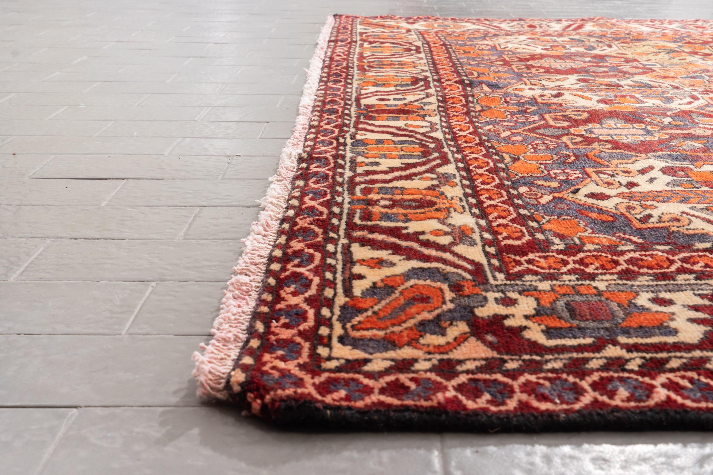 Vintage Bakhtiari Orange and green Sarvi Lattices Persian Rug
