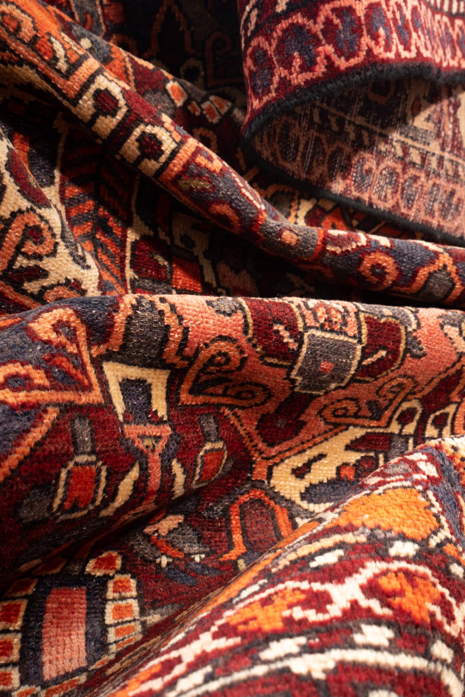 Vintage Bakhtiari Orange and green Sarvi Lattices Persian Rug
