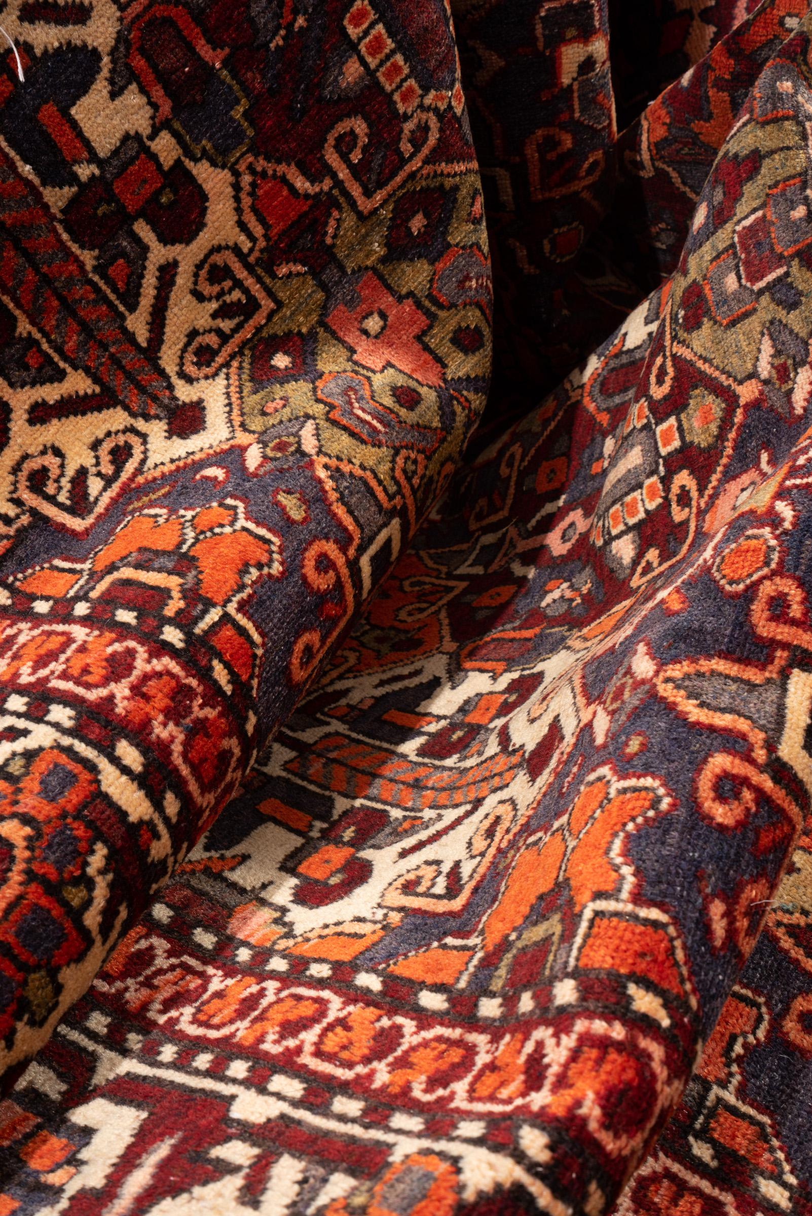Vintage Bakhtiari Orange and green Sarvi Lattices Persian Rug