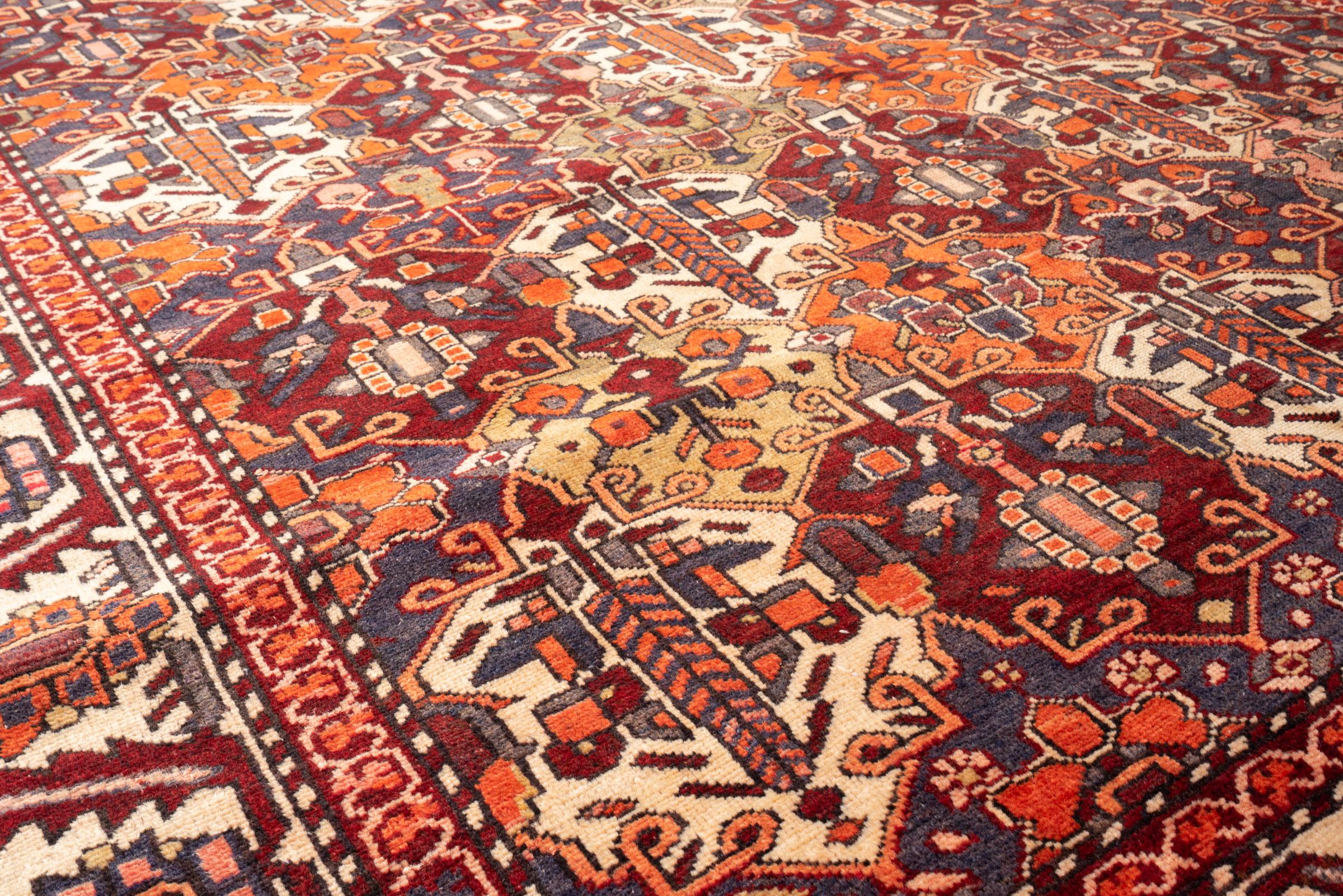 Vintage Bakhtiari Orange and green Sarvi Lattices Persian Rug