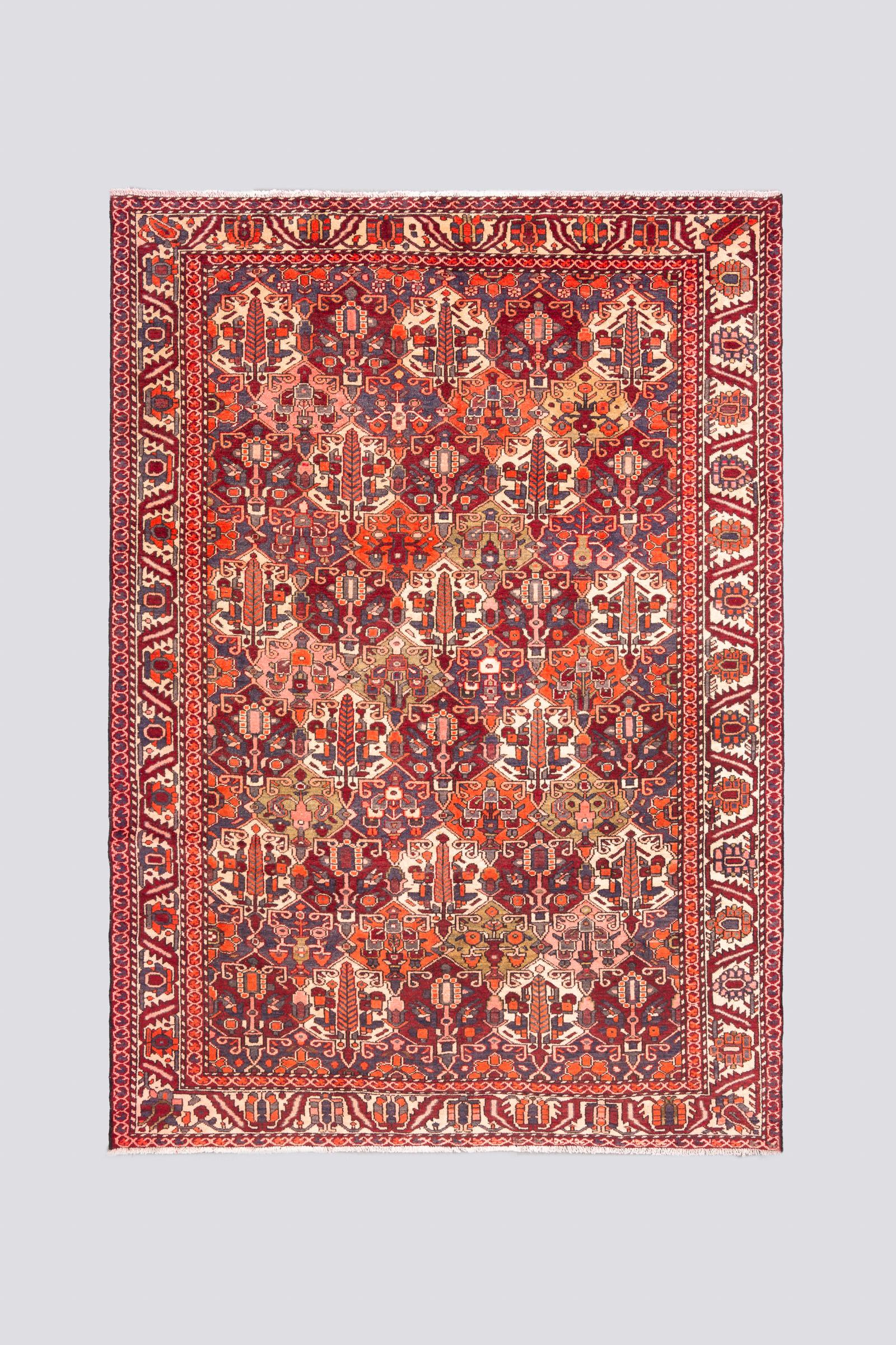 Vintage Bakhtiari Orange and green Sarvi Lattices Carpet 6.6SQM
