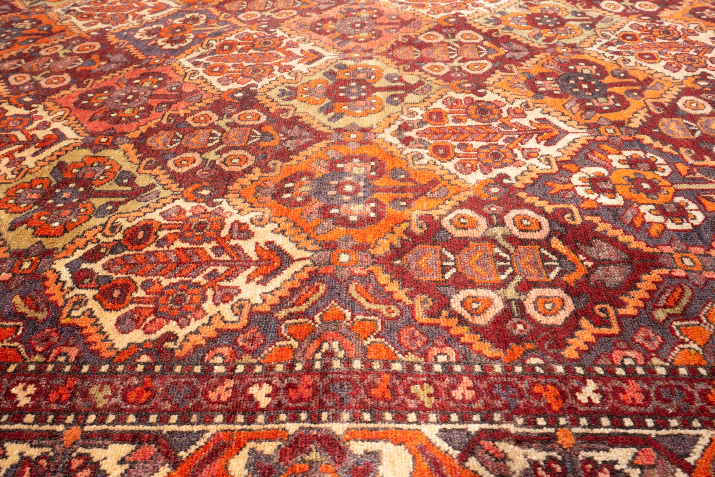 Vintage Bakhtiari Orange and green Sarvi Lattices Persian Rug