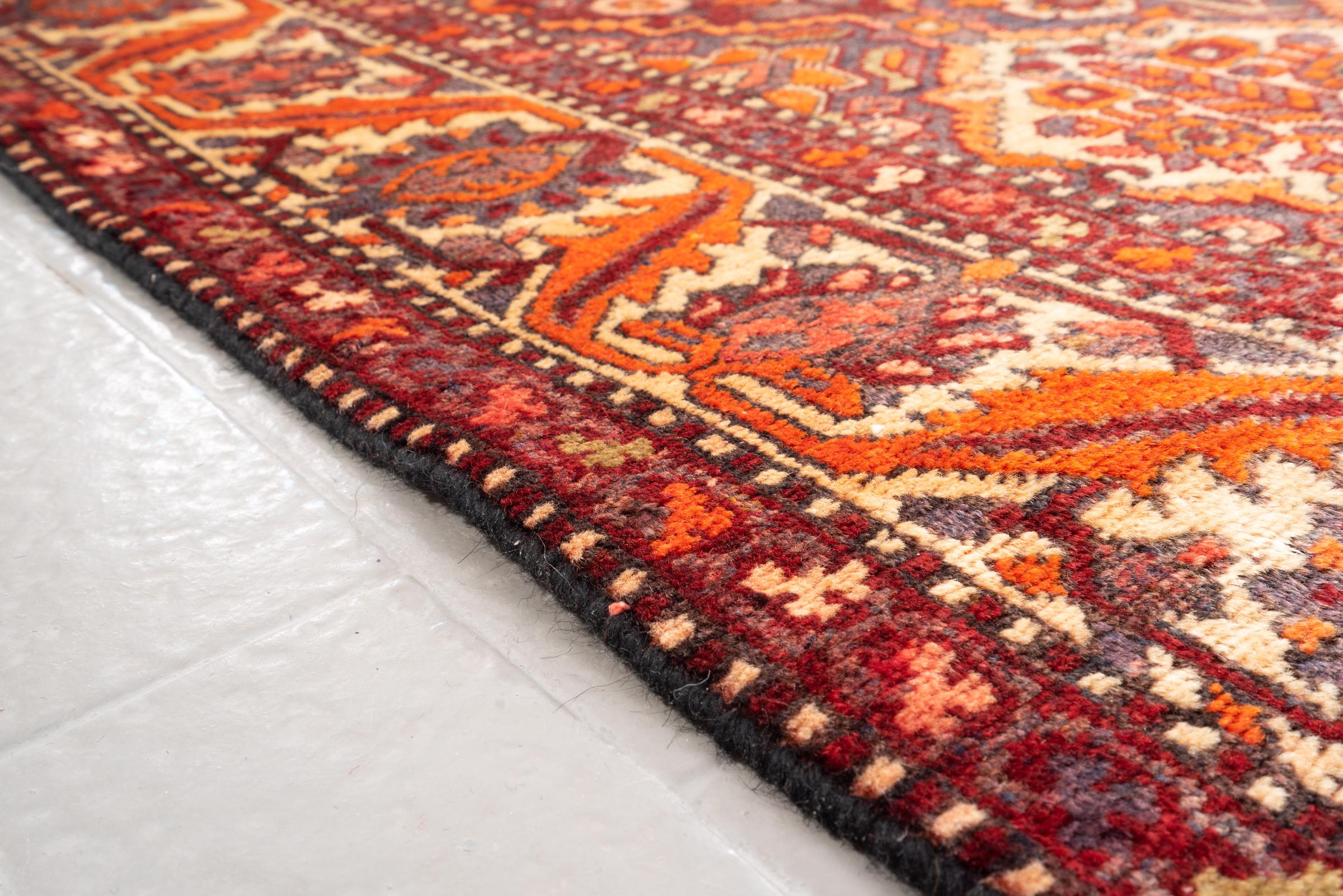 Vintage Bakhtiari Orange and green Sarvi Lattices Persian Rug