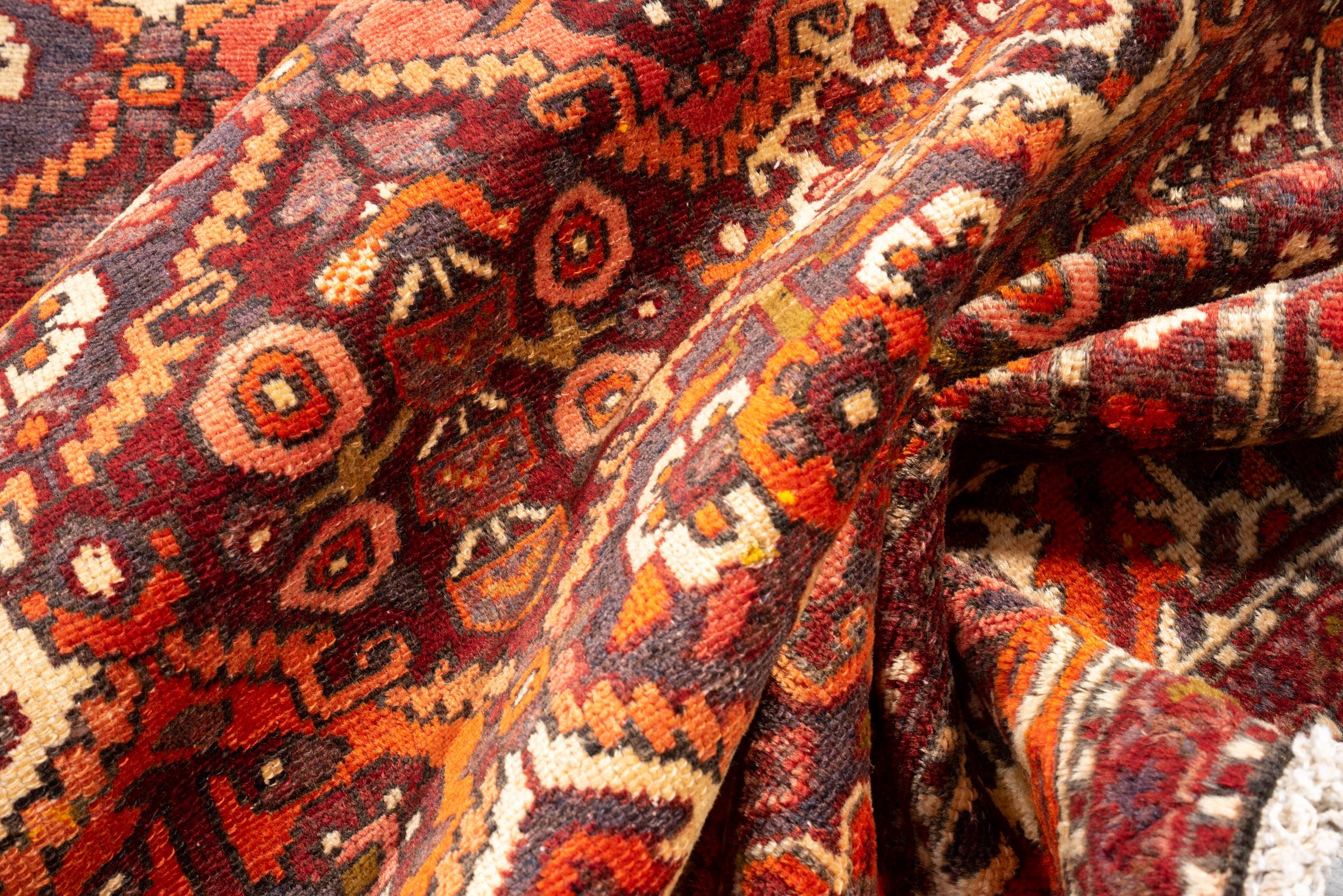 Vintage Bakhtiari Orange and green Sarvi Lattices Persian Rug