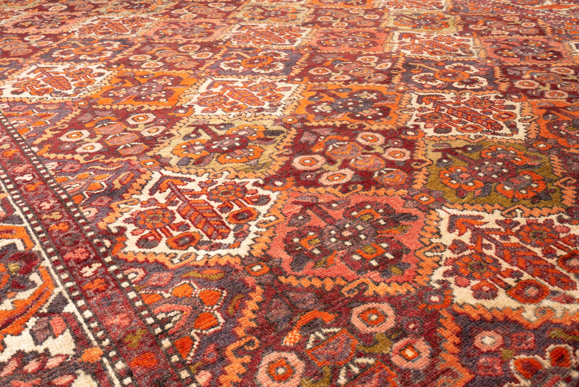 Vintage Bakhtiari Orange and green Sarvi Lattices Persian Rug