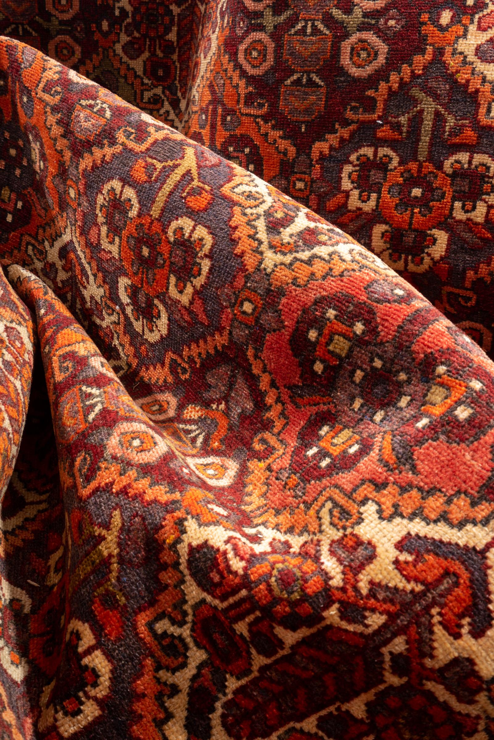 Vintage Bakhtiari Orange and green Sarvi Lattices Persian Rug