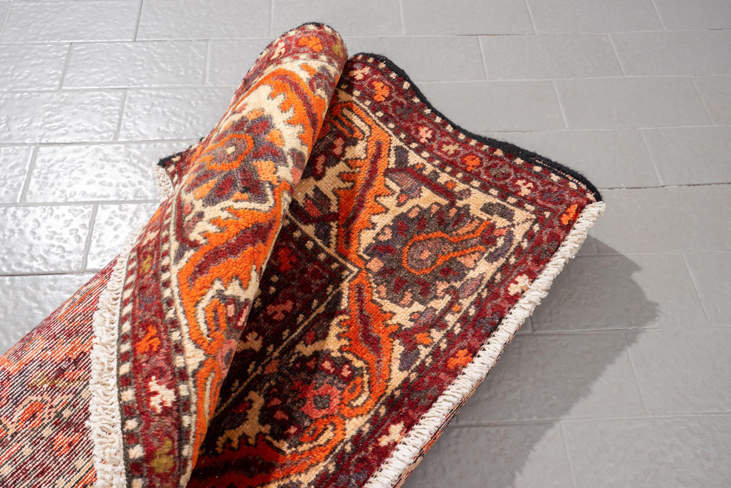 Vintage Bakhtiari Orange and green Sarvi Lattices Persian Rug