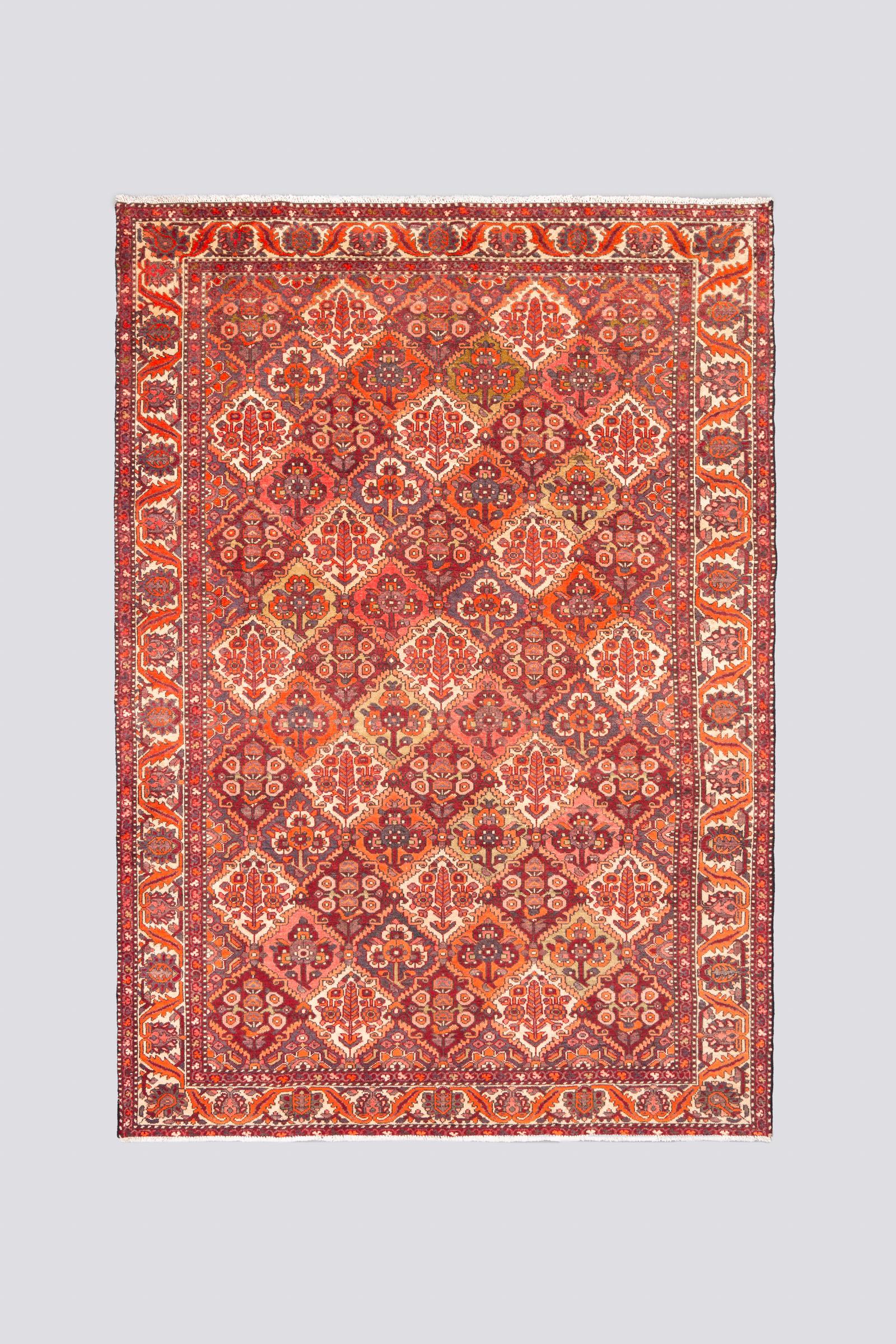 Vintage Bakhtiari Orange and green Sarvi Lattices Carpet 6.2SQM