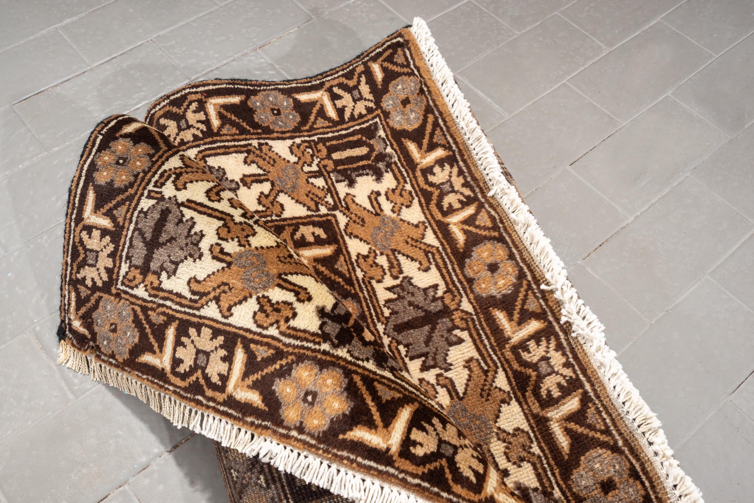 Vintage Bakhtiari Self Dye Wool Geometric Persian Rug