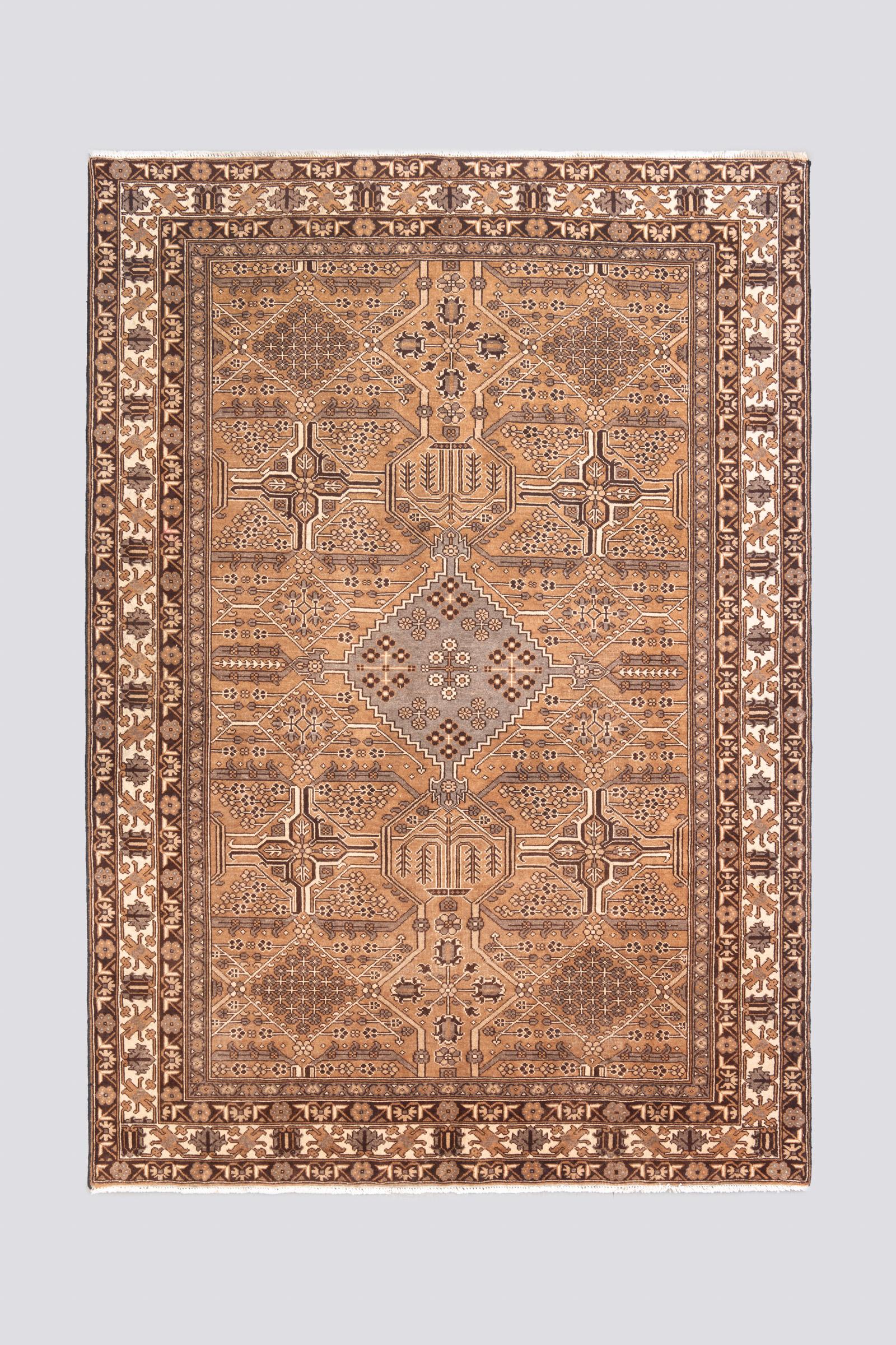 Vintage Bakhtiari Self Dye Wool Geometric Carpet 6.3SQM