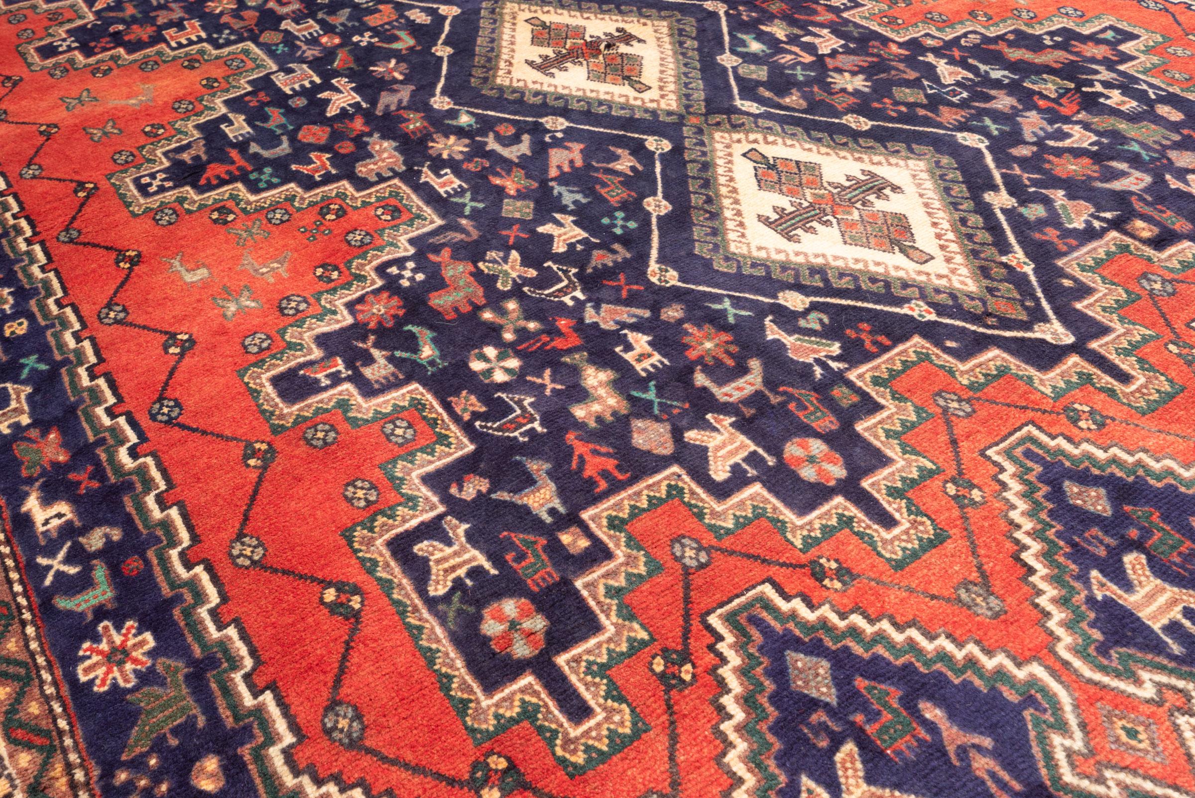 Vintage Afshar Panj Kaleh Persian Rug