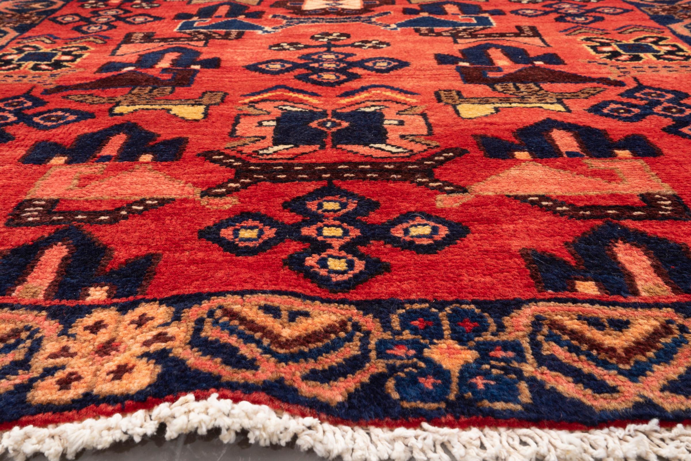 Vintage Saveh Geometric Abrash Persian Runner Rug