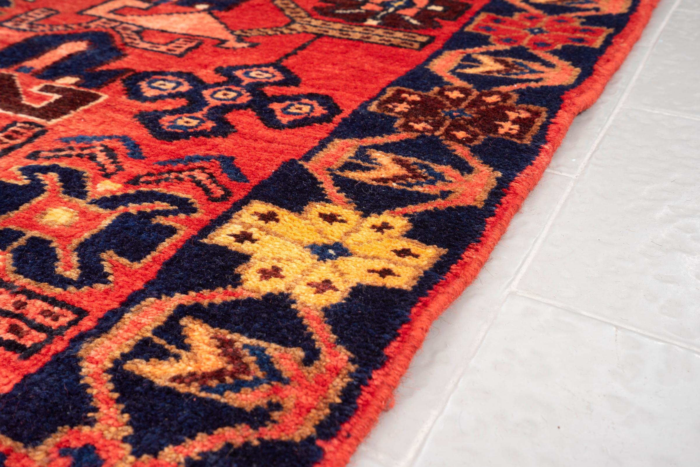 Vintage Saveh Geometric Abrash Persian Runner Rug