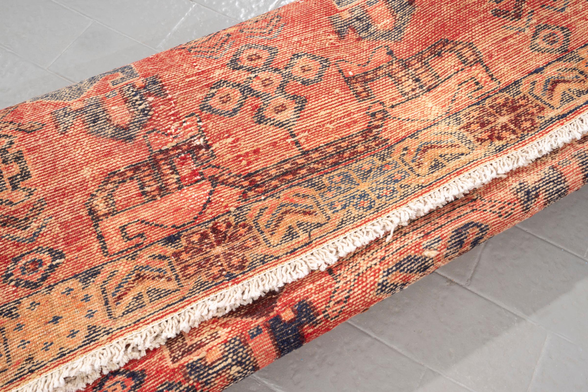 Vintage Saveh Geometric Abrash Persian Runner Rug