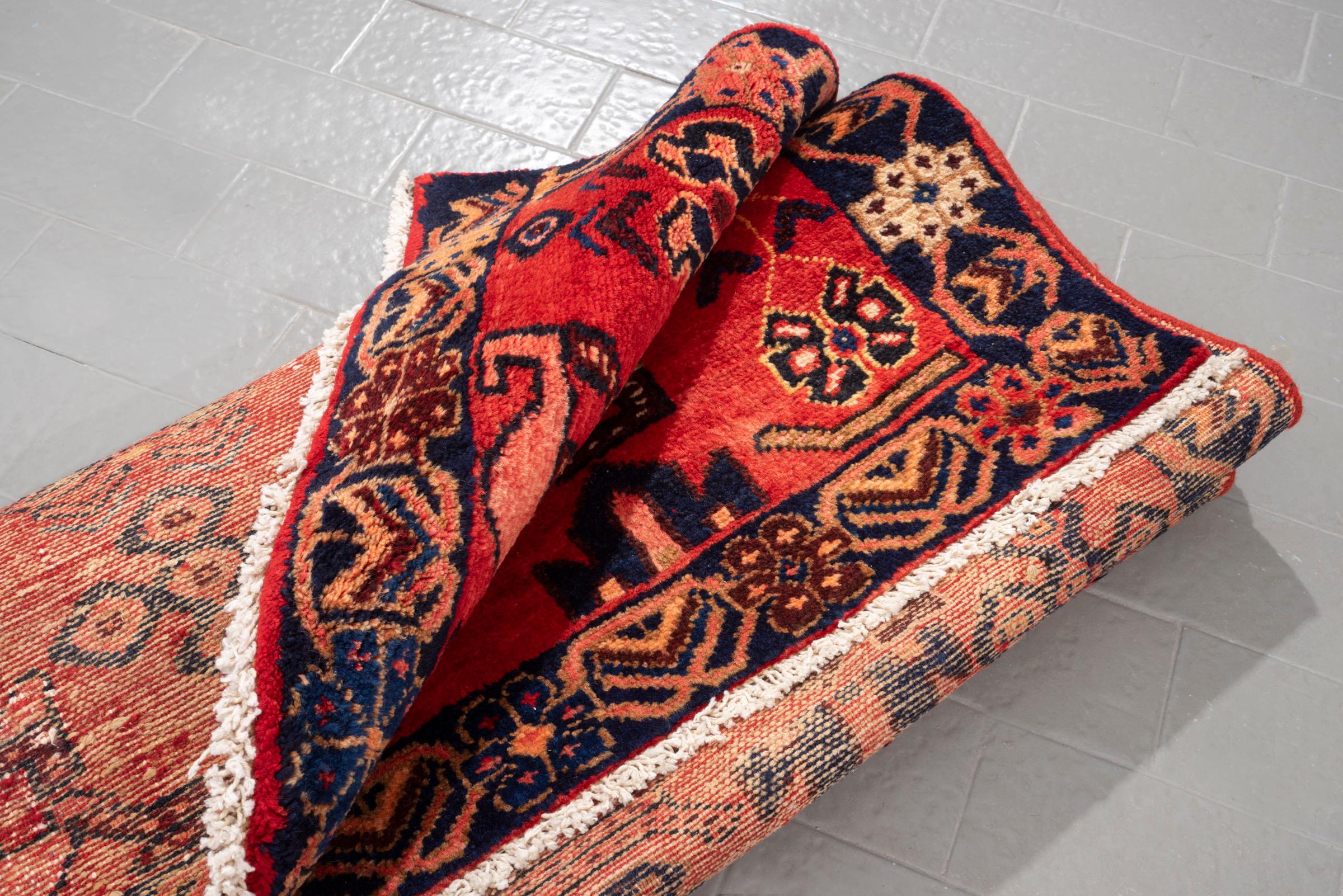 Vintage Saveh Geometric Abrash Persian Runner Rug