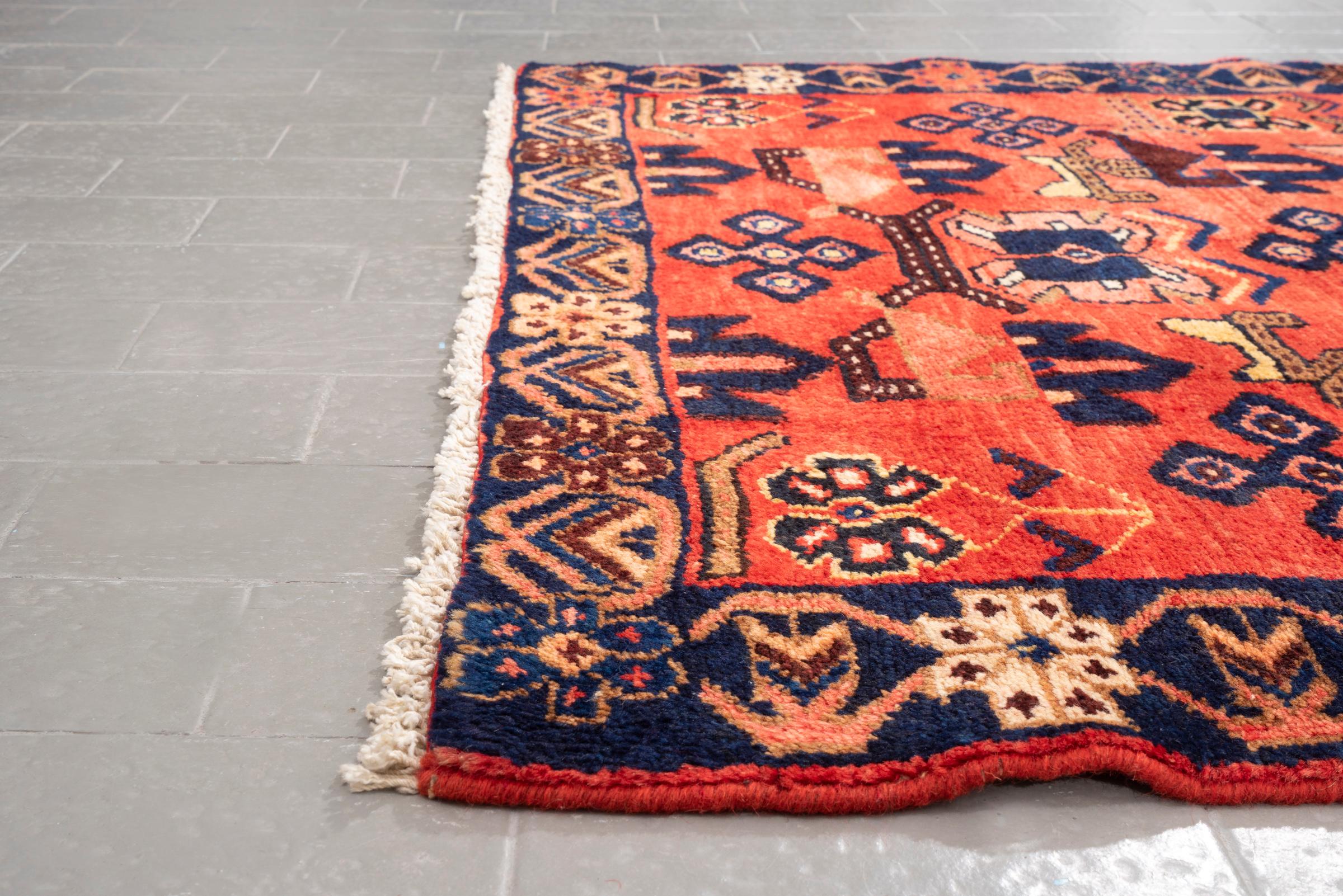 Vintage Saveh Geometric Abrash Persian Runner Rug